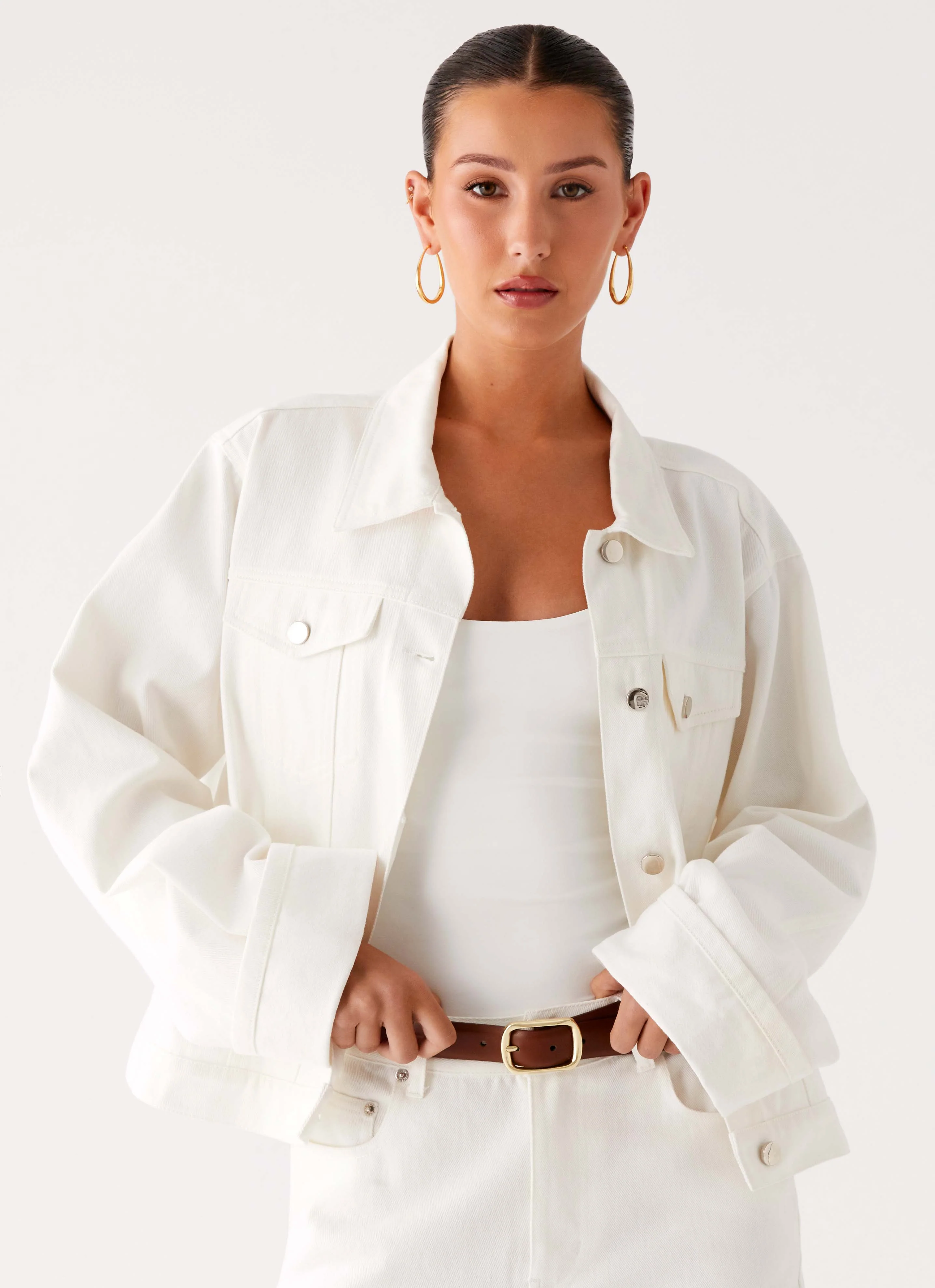 Back Again Oversized Denim Jacket - White - Image 5