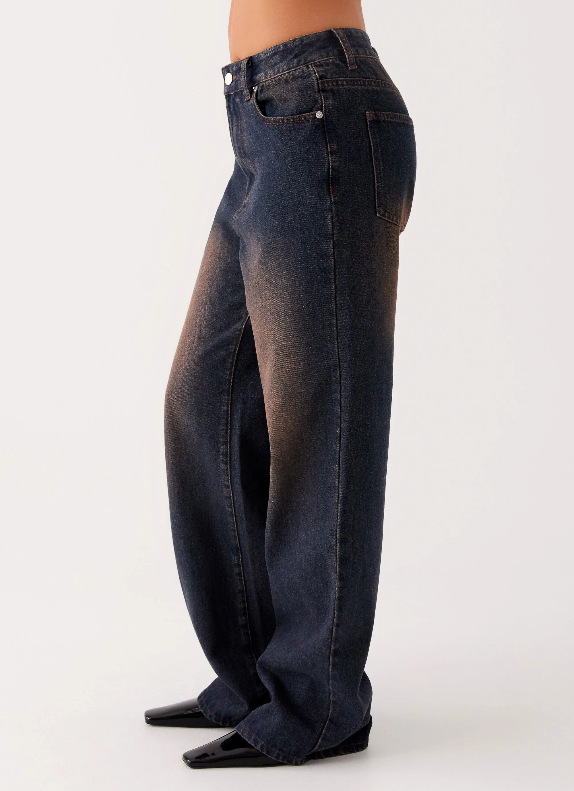 Back Again Straight Leg Denim Jeans - Brown Blue Acid Wash - Image 2