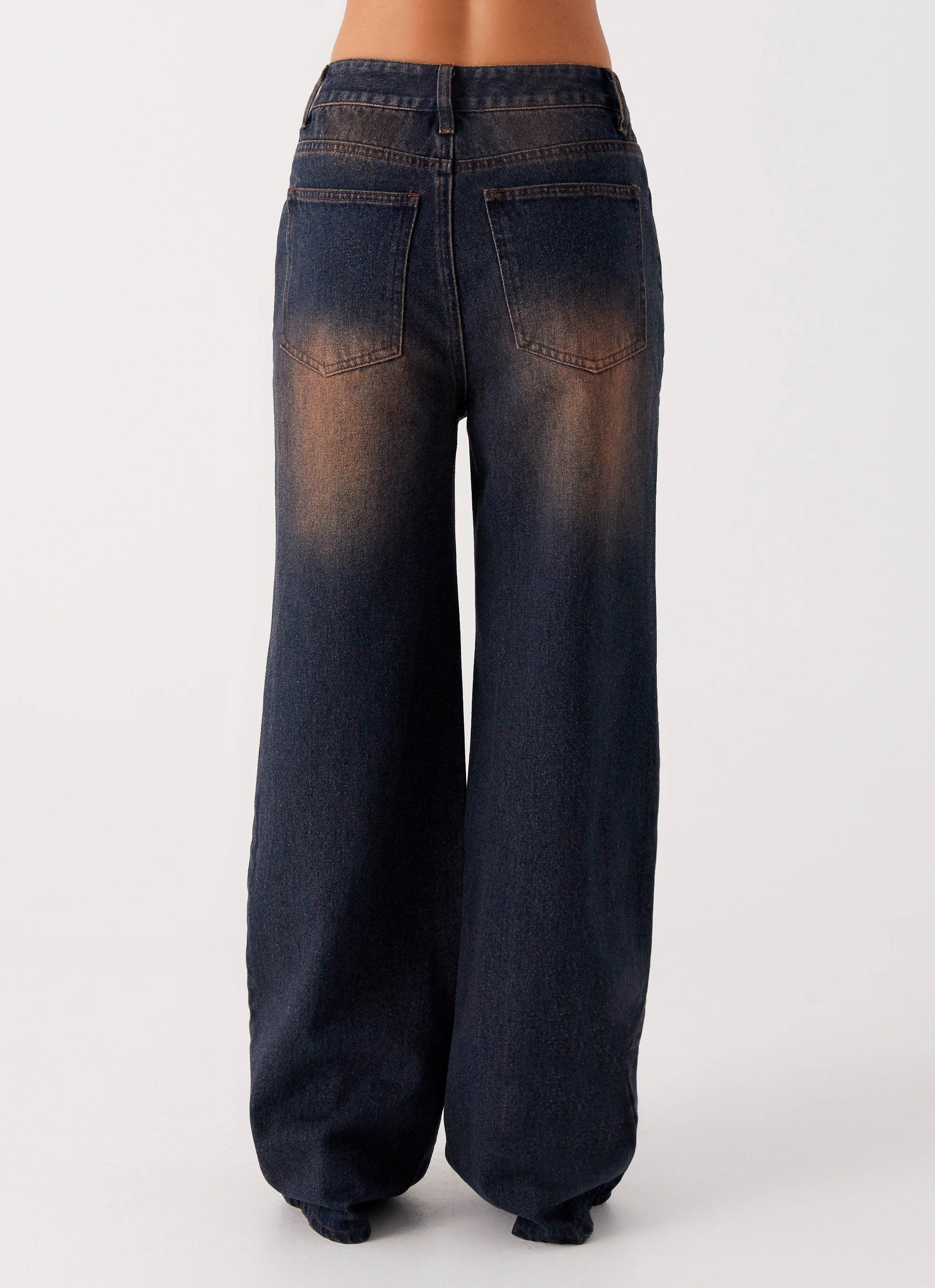 Back Again Straight Leg Denim Jeans - Brown Blue Acid Wash - Image 3