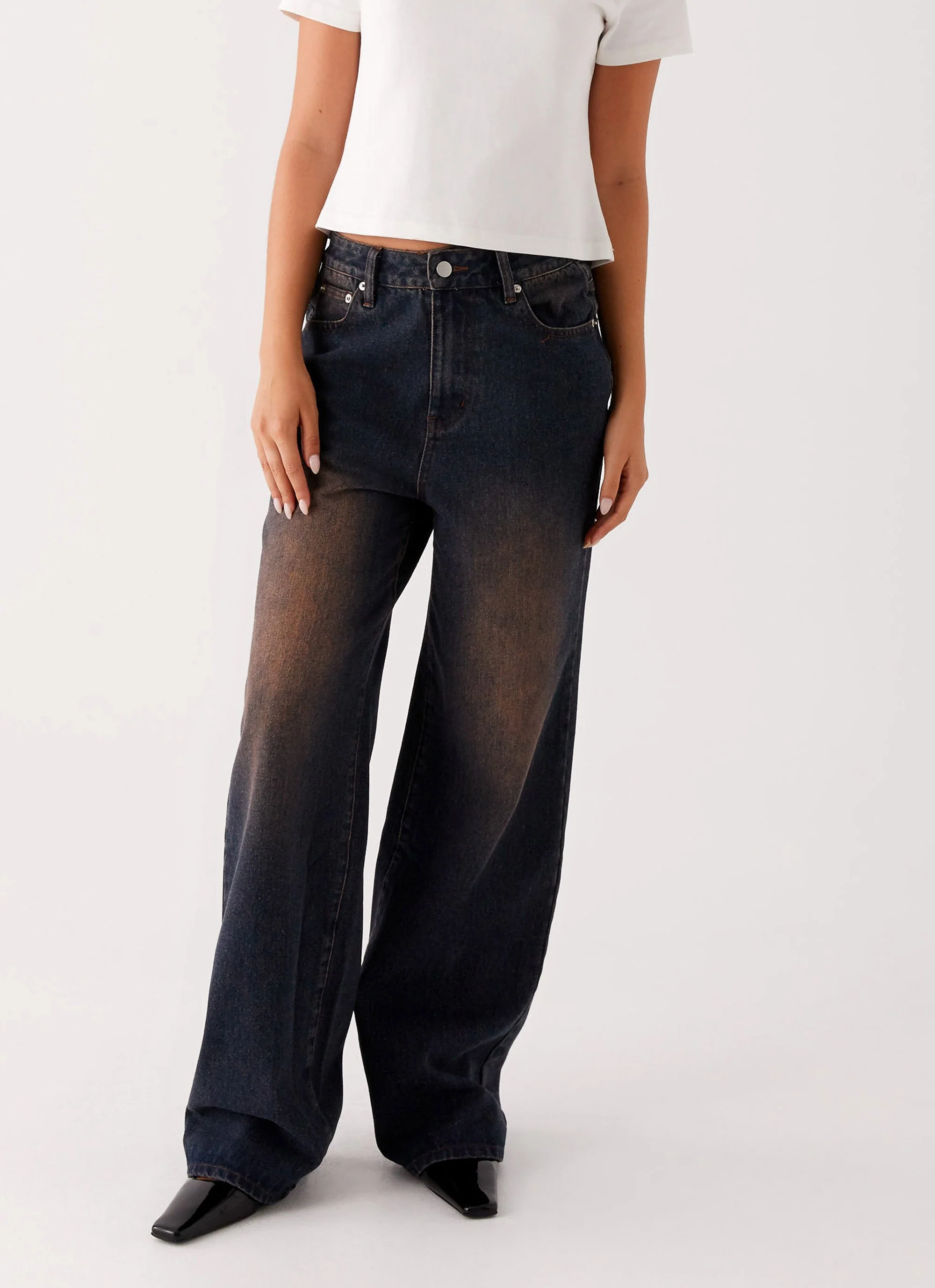 Back Again Straight Leg Denim Jeans - Brown Blue Acid Wash - Image 5
