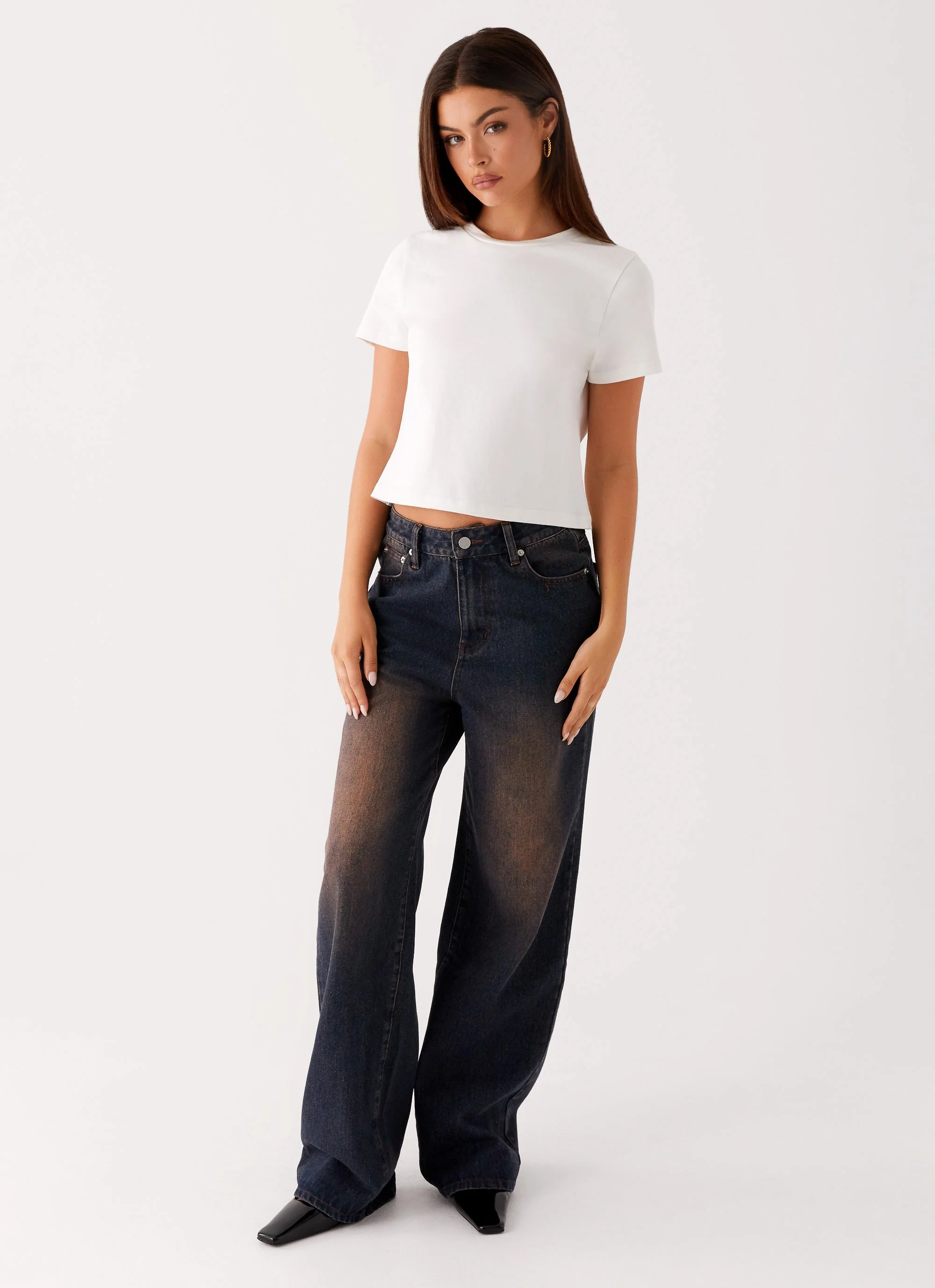 Back Again Straight Leg Denim Jeans - Brown Blue Acid Wash - Image 6