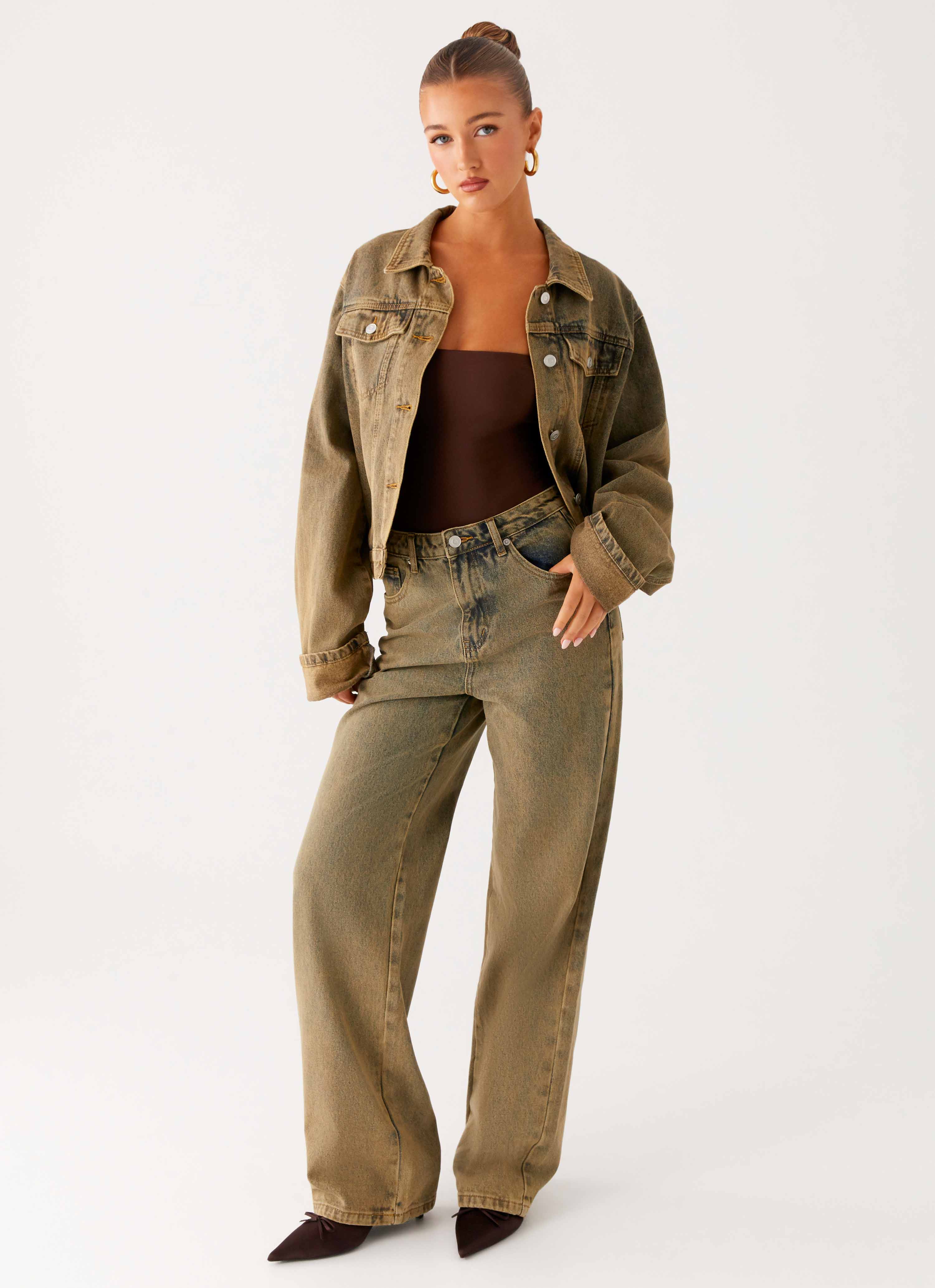 Back Again Straight Leg Denim Jeans - Brown Sand Wash - Image 2