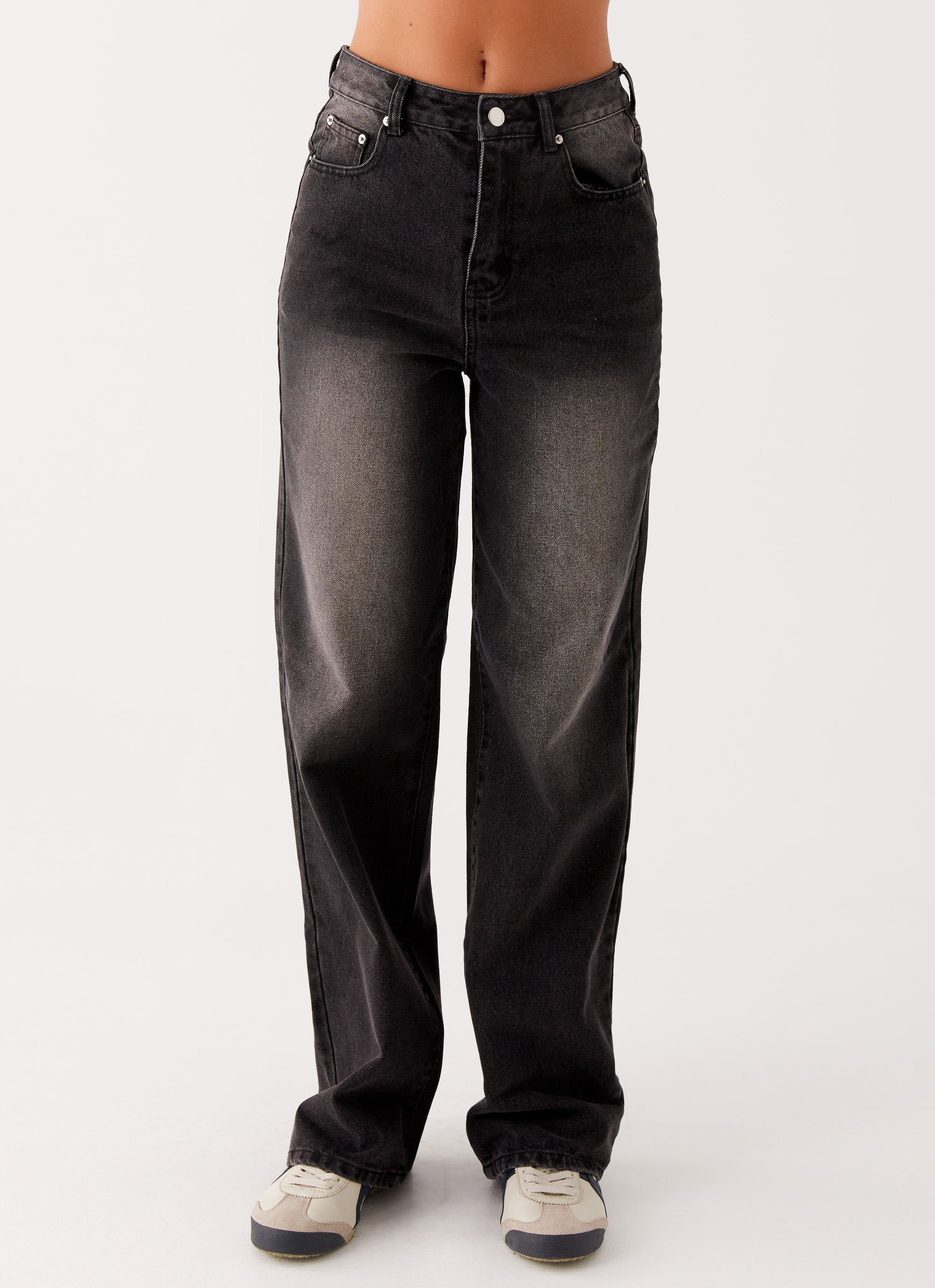 Back Again Straight Leg Denim Jeans - Charcoal Wash - Image 3