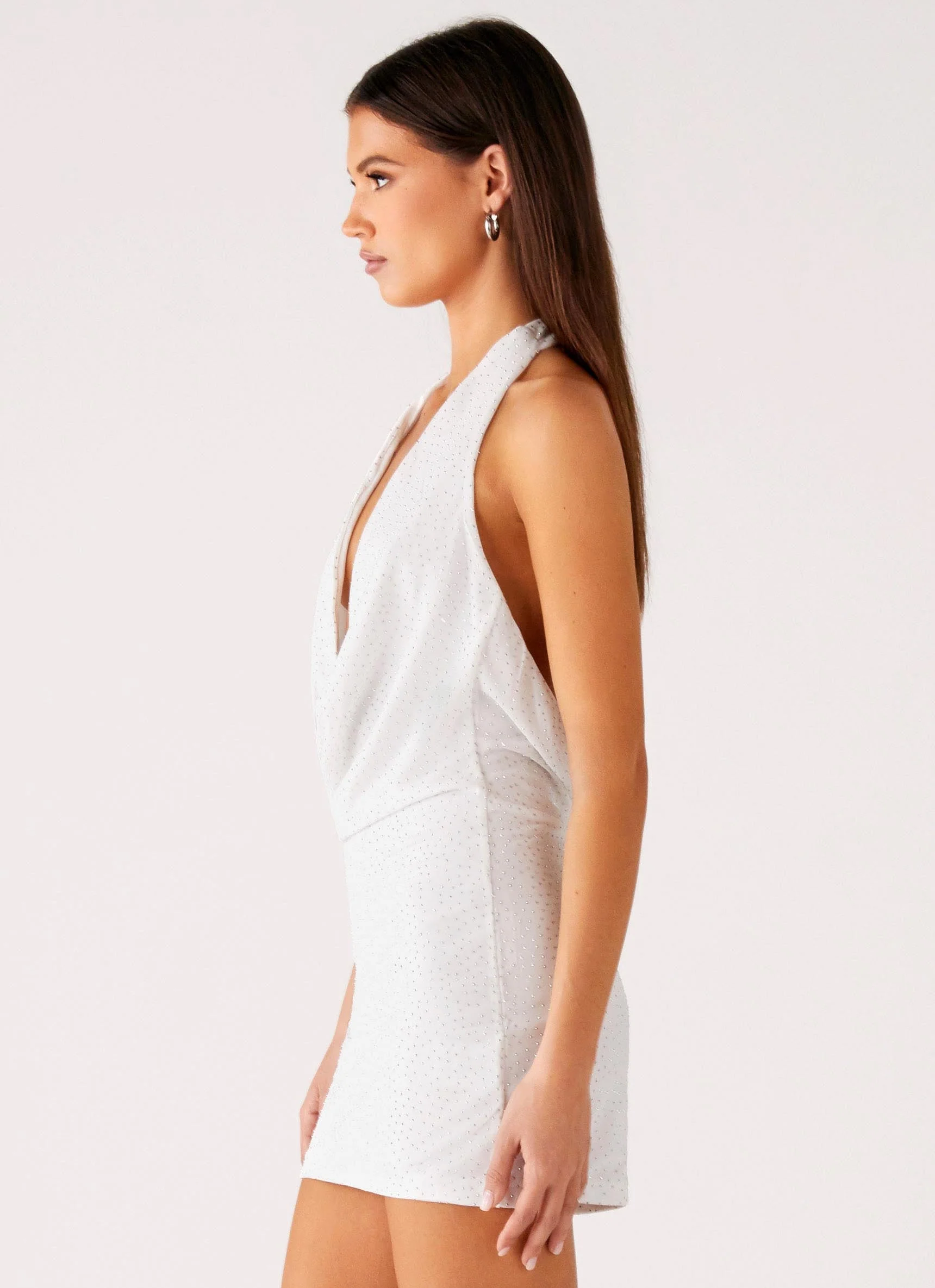 Back Cut Out Beaded Sequins Mini Dress - Ivory - Image 2