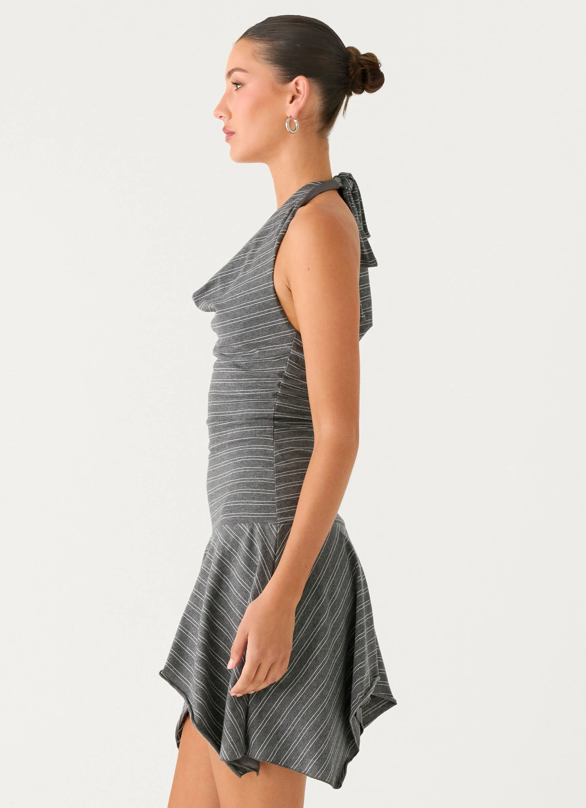 Bad Alive Halter Hanky Mini Dress - Grey Marle Stripe - Image 2