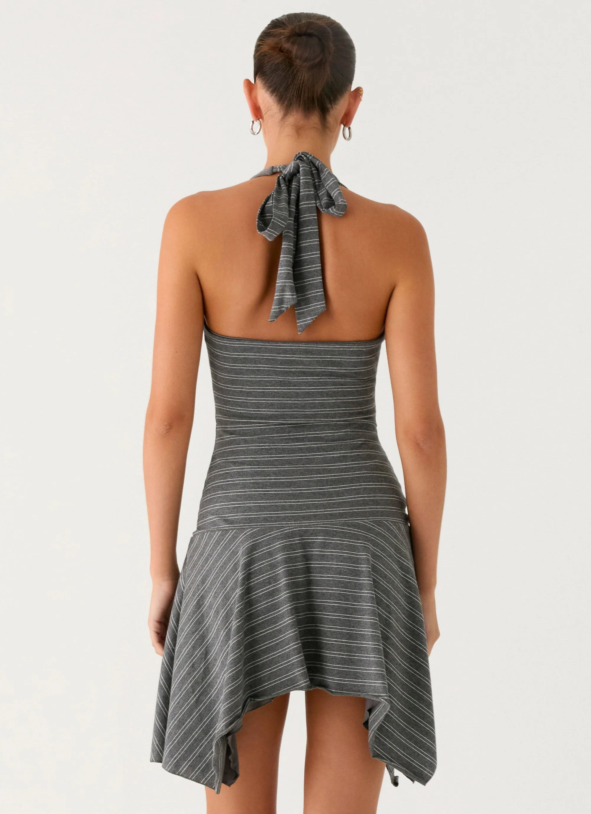 Bad Alive Halter Hanky Mini Dress - Grey Marle Stripe - Image 3