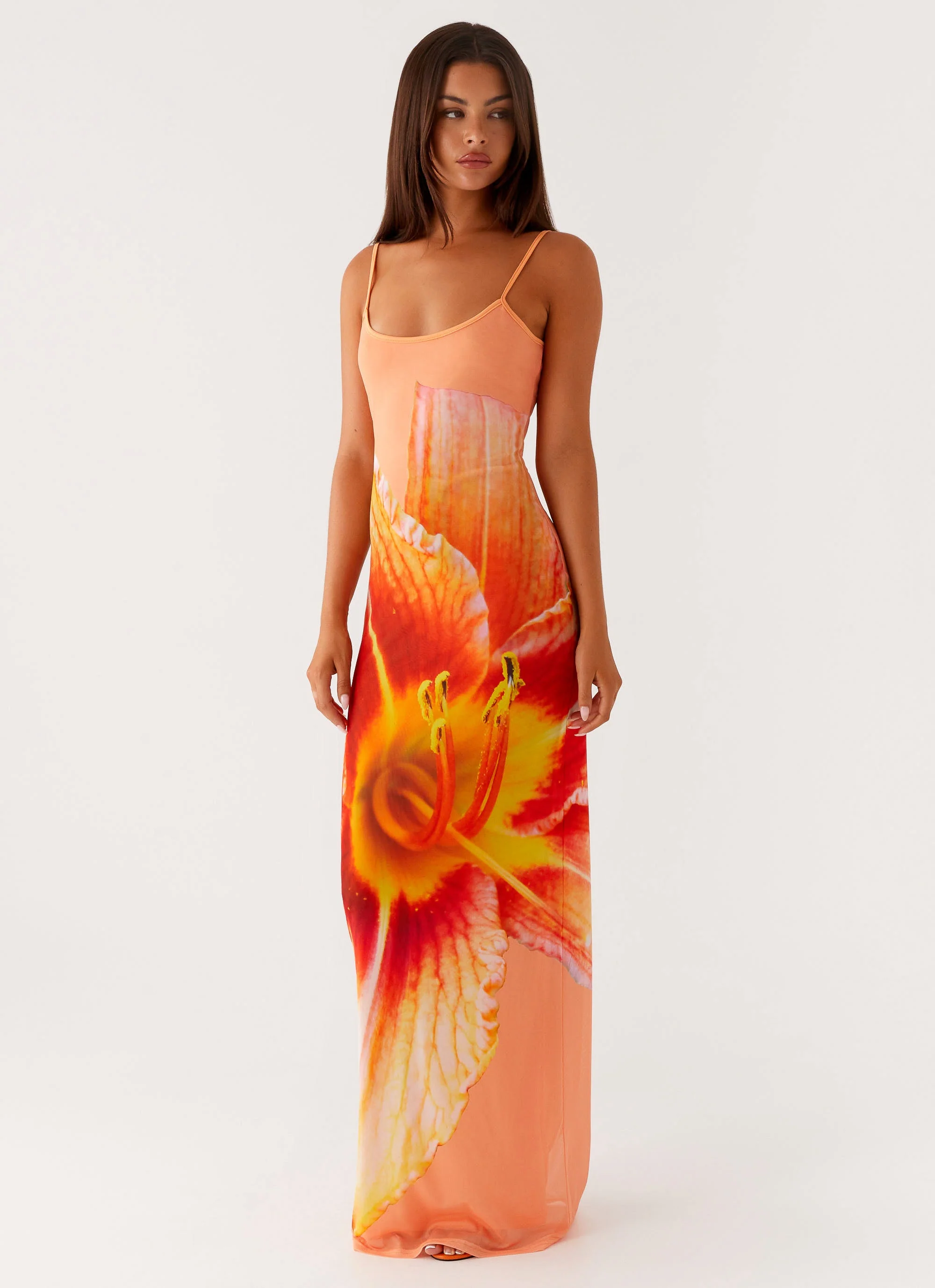 Bad News Mesh Maxi Dress - Orange Floral - Image 5