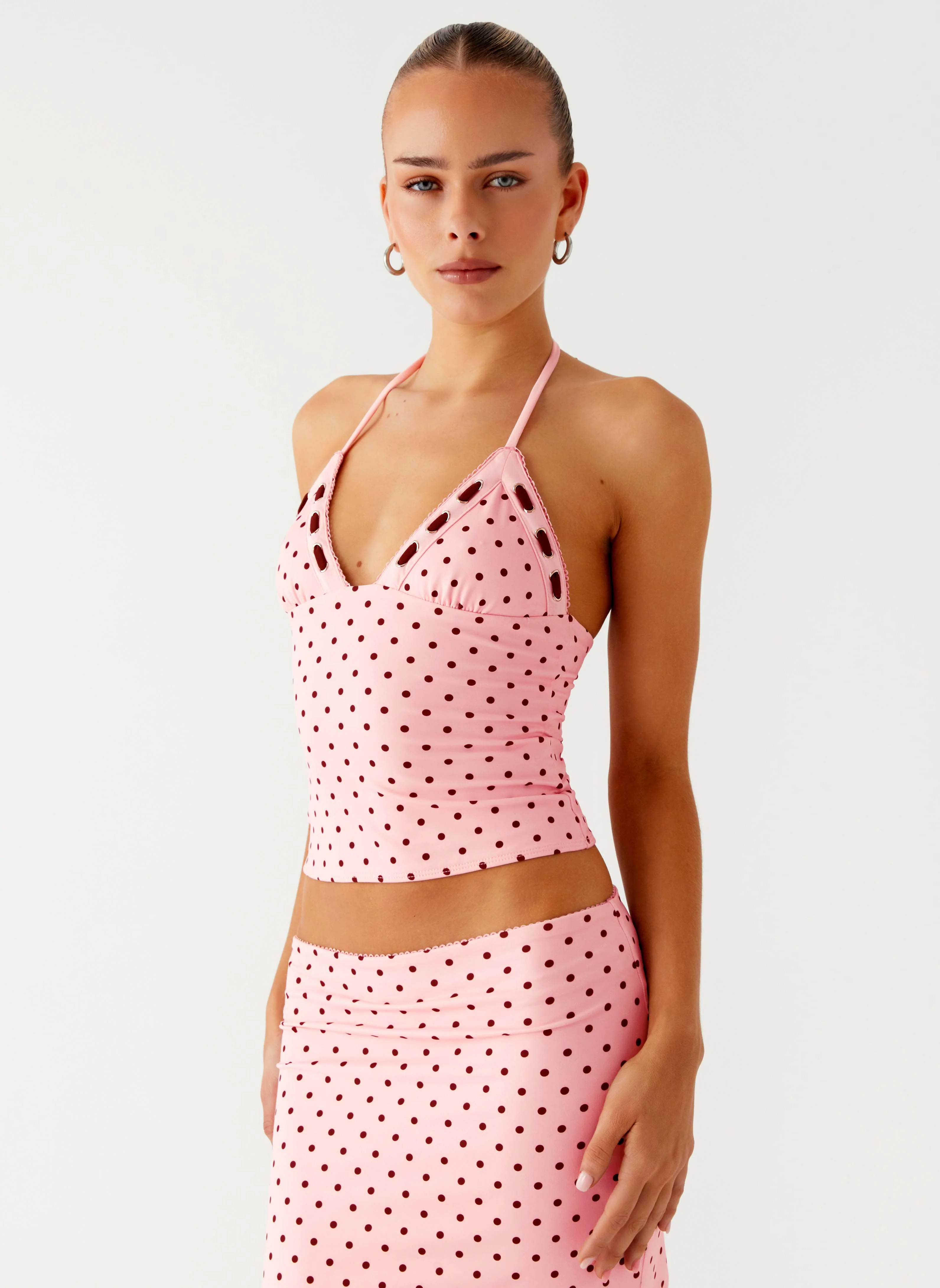 Bahama Eyelet Lace Up Top - Strawberry Dot - Image 5