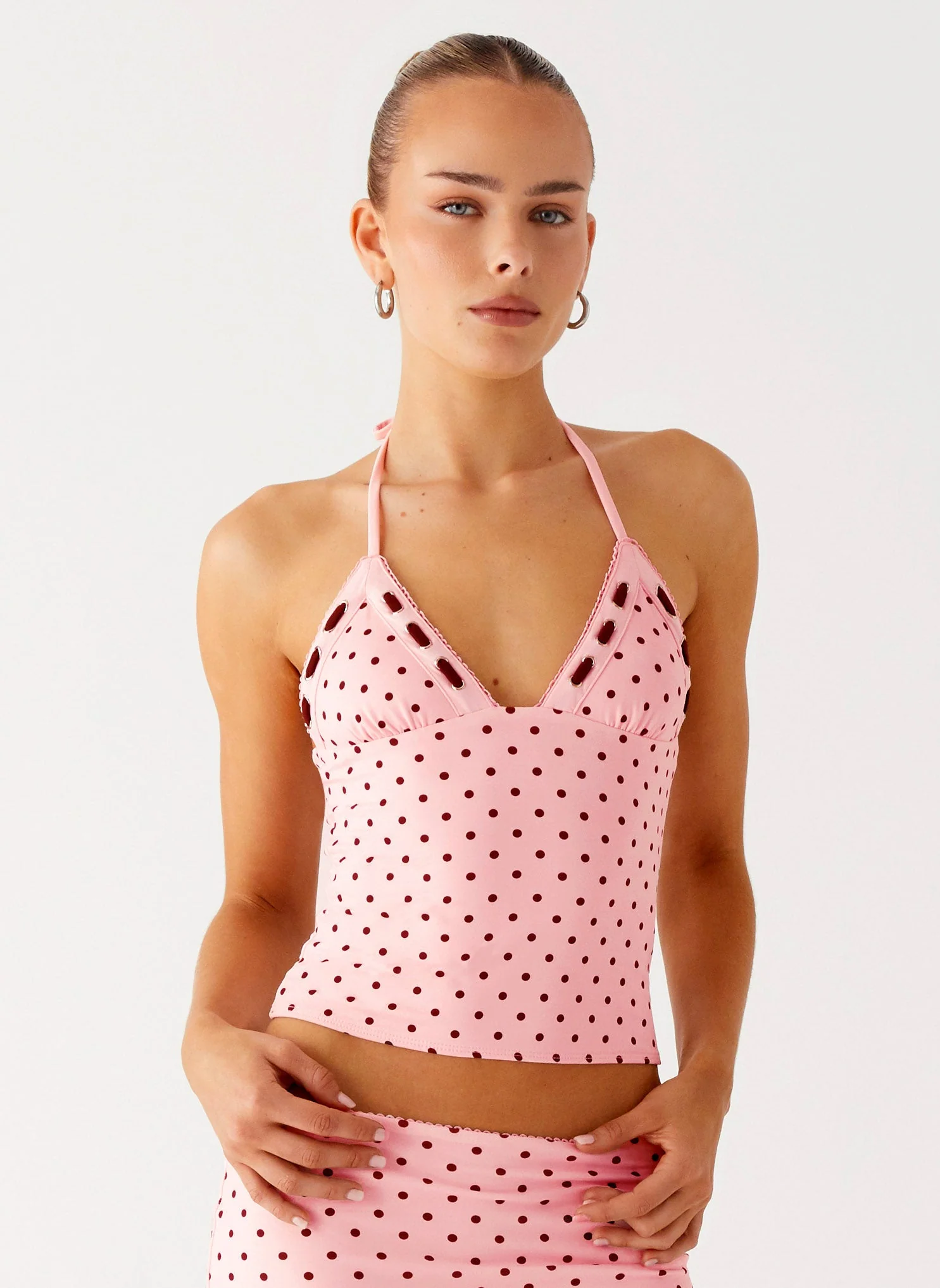 Bahama Eyelet Lace Up Top - Strawberry Dot - Image 6