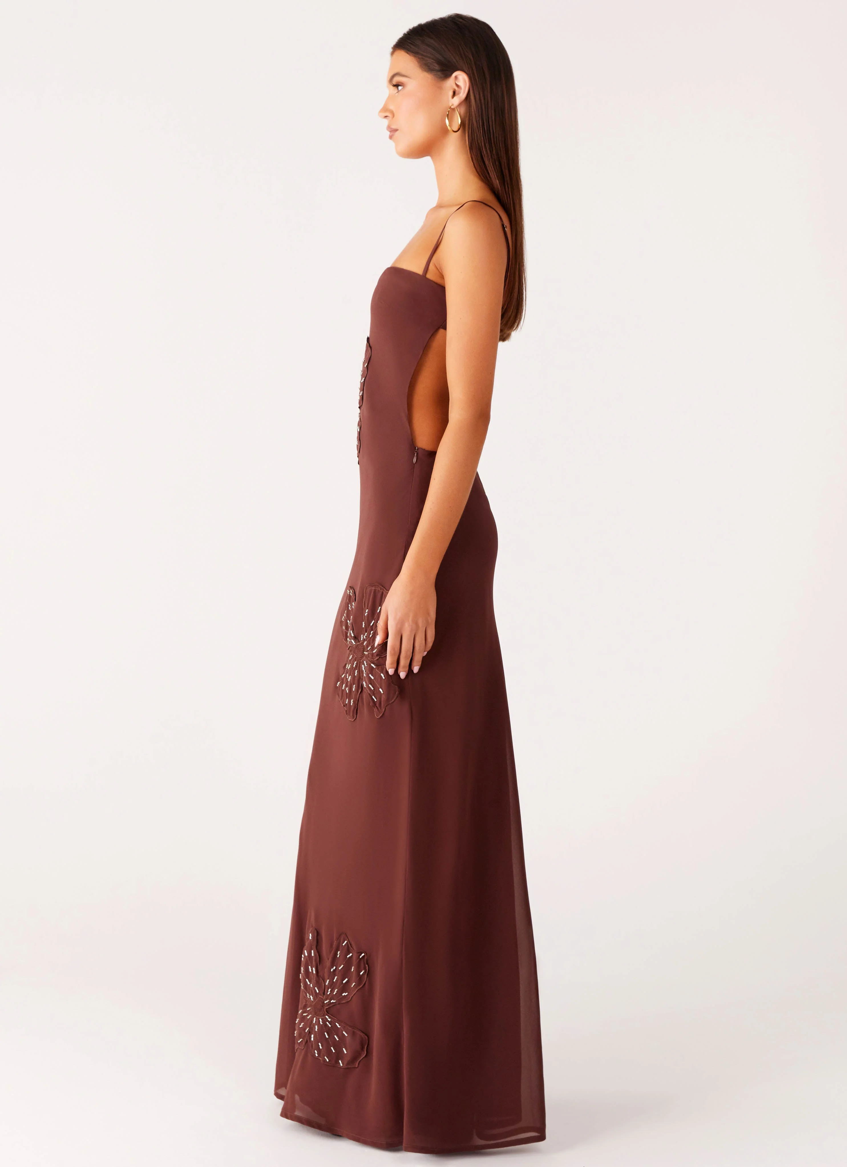 Bayla Beaded Flower Maxi Dress - Chocolate - Image 6