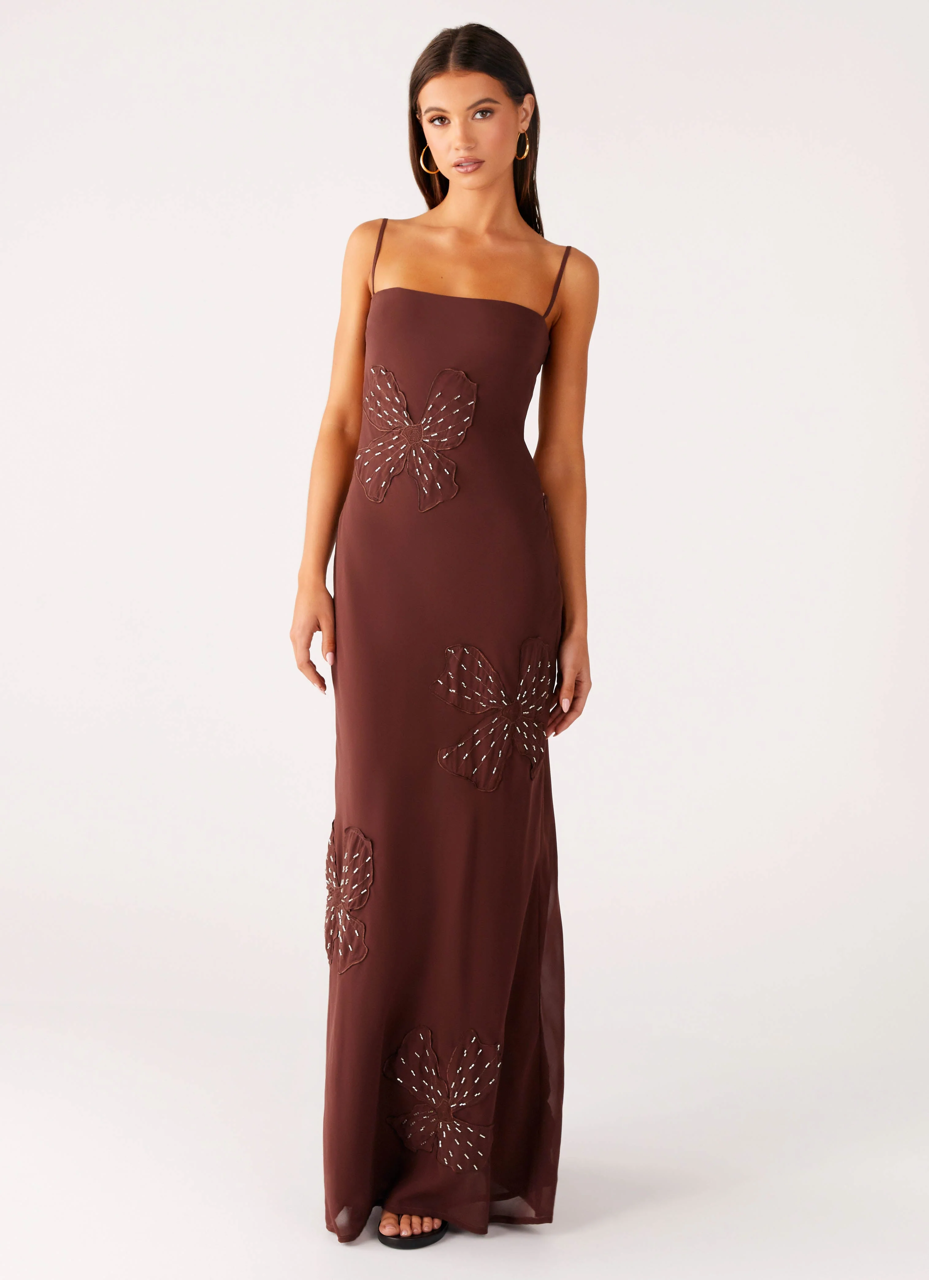 Bayla Beaded Flower Maxi Dress - Chocolate - Image 7