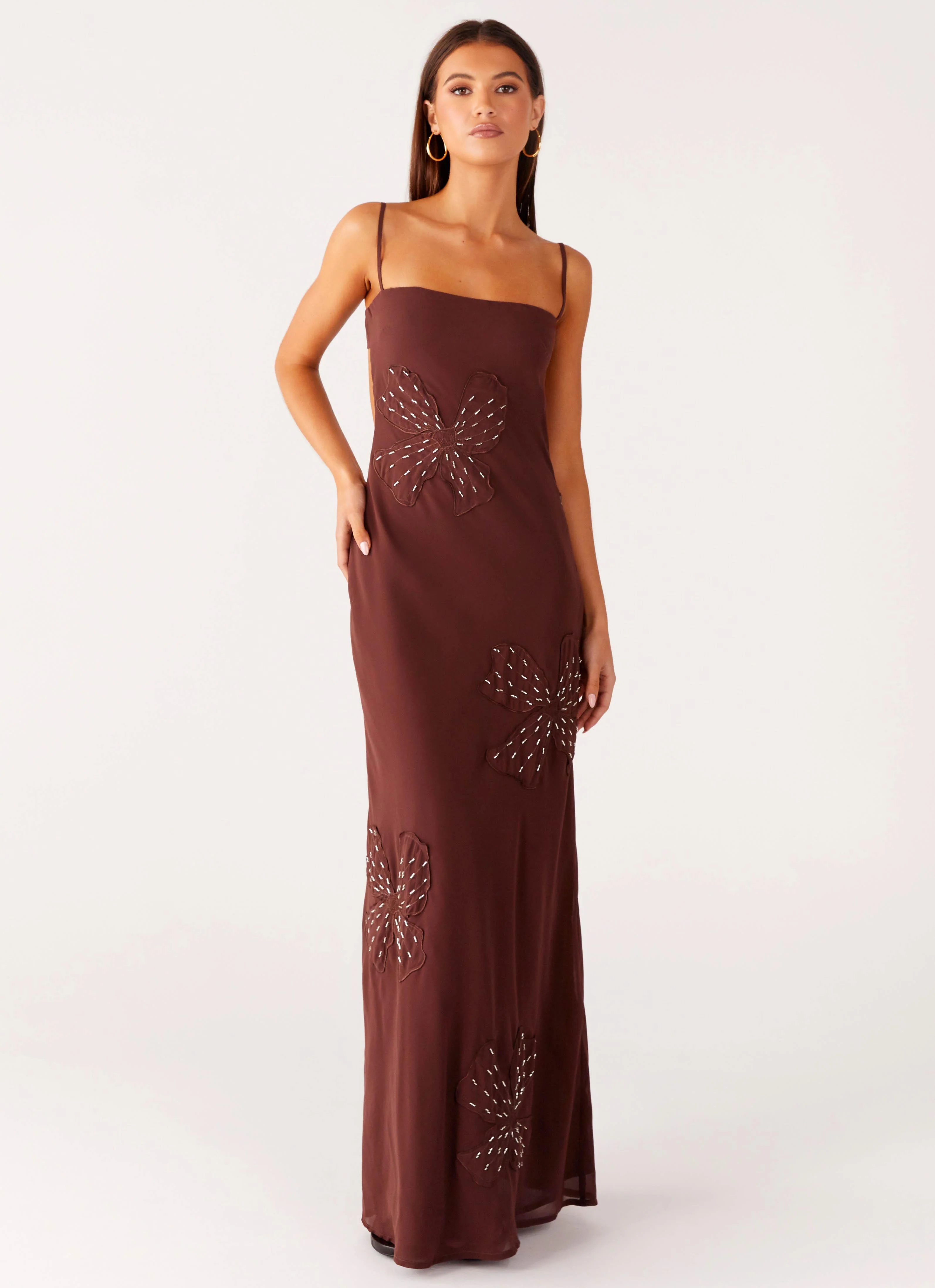 Bayla Beaded Flower Maxi Dress - Chocolate - Image 8