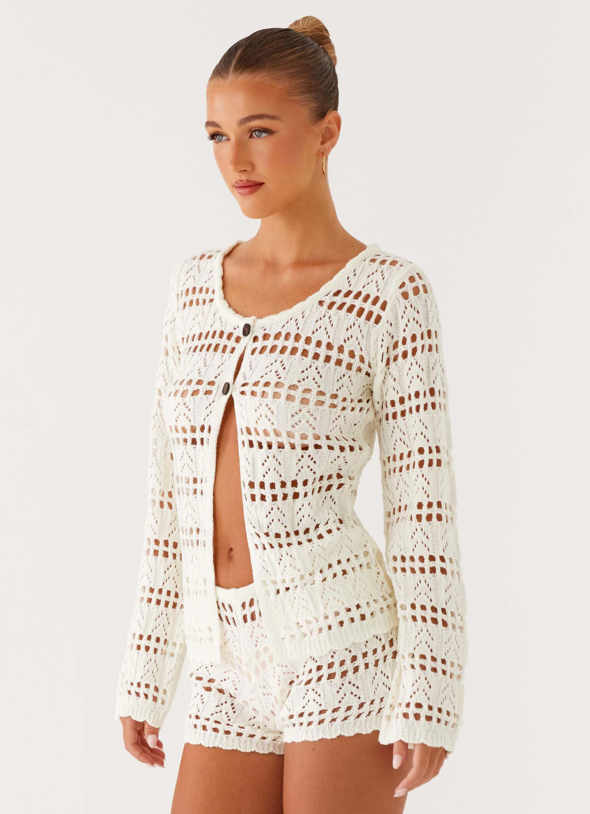 Baylock Crochet Long Sleeve Top - White - Image 5