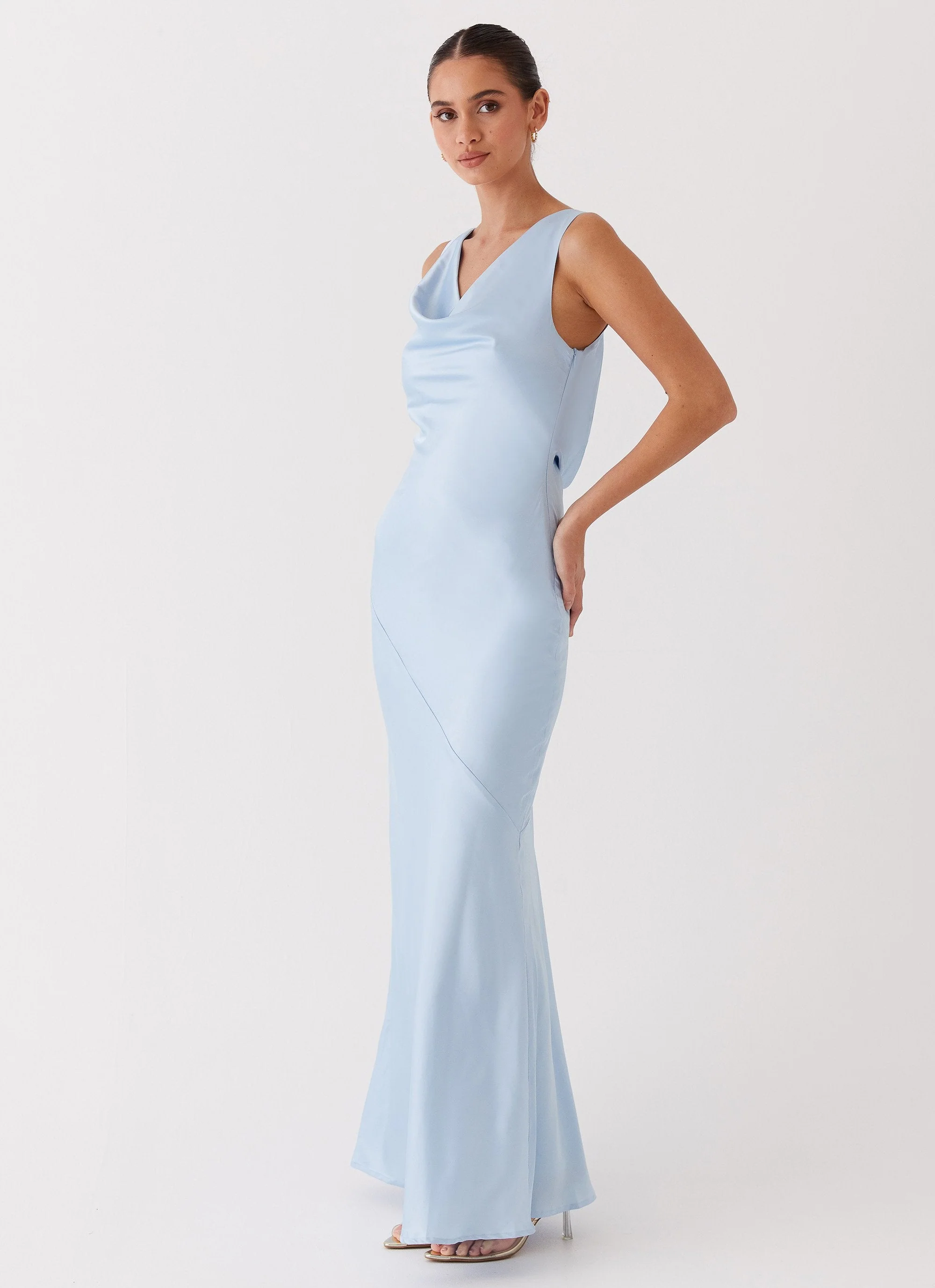 Be Mine Satin Maxi Dress - Blue - Image 5