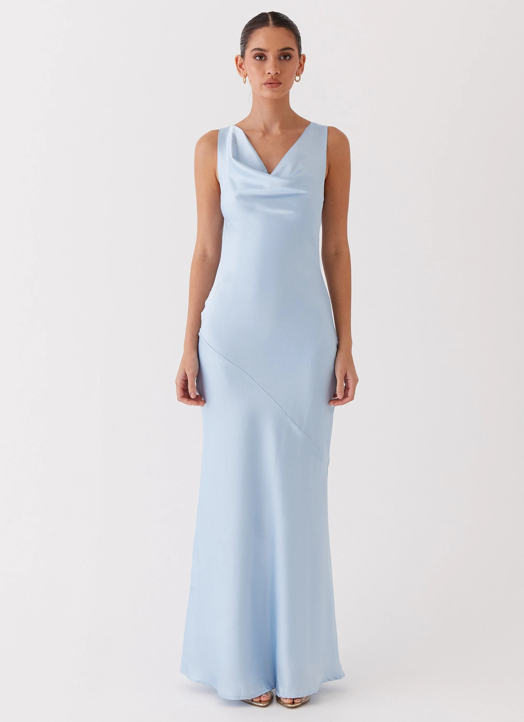 Be Mine Satin Maxi Dress - Blue - Image 6