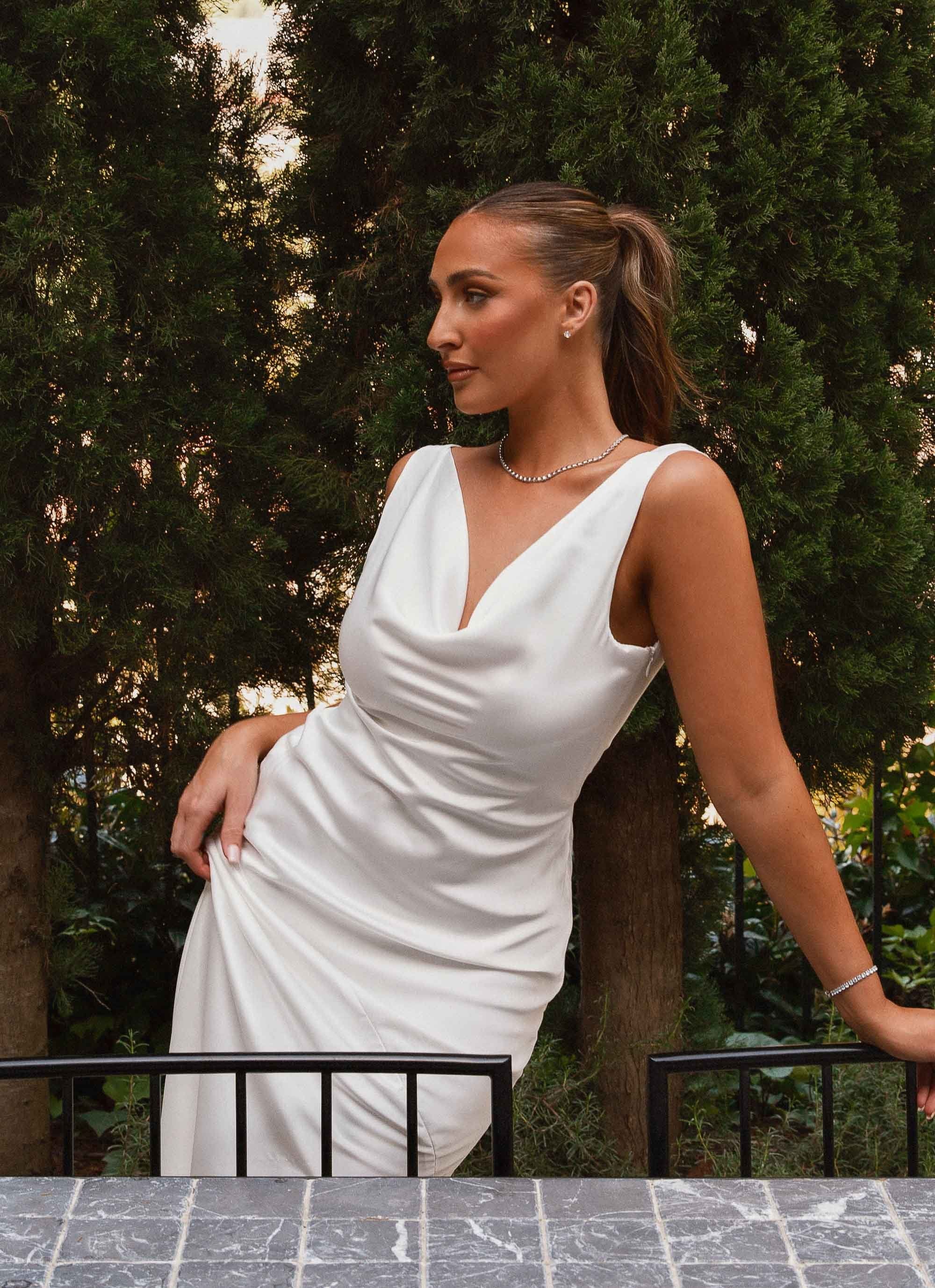 Be Mine Satin Maxi Dress - Pure White - Image 7