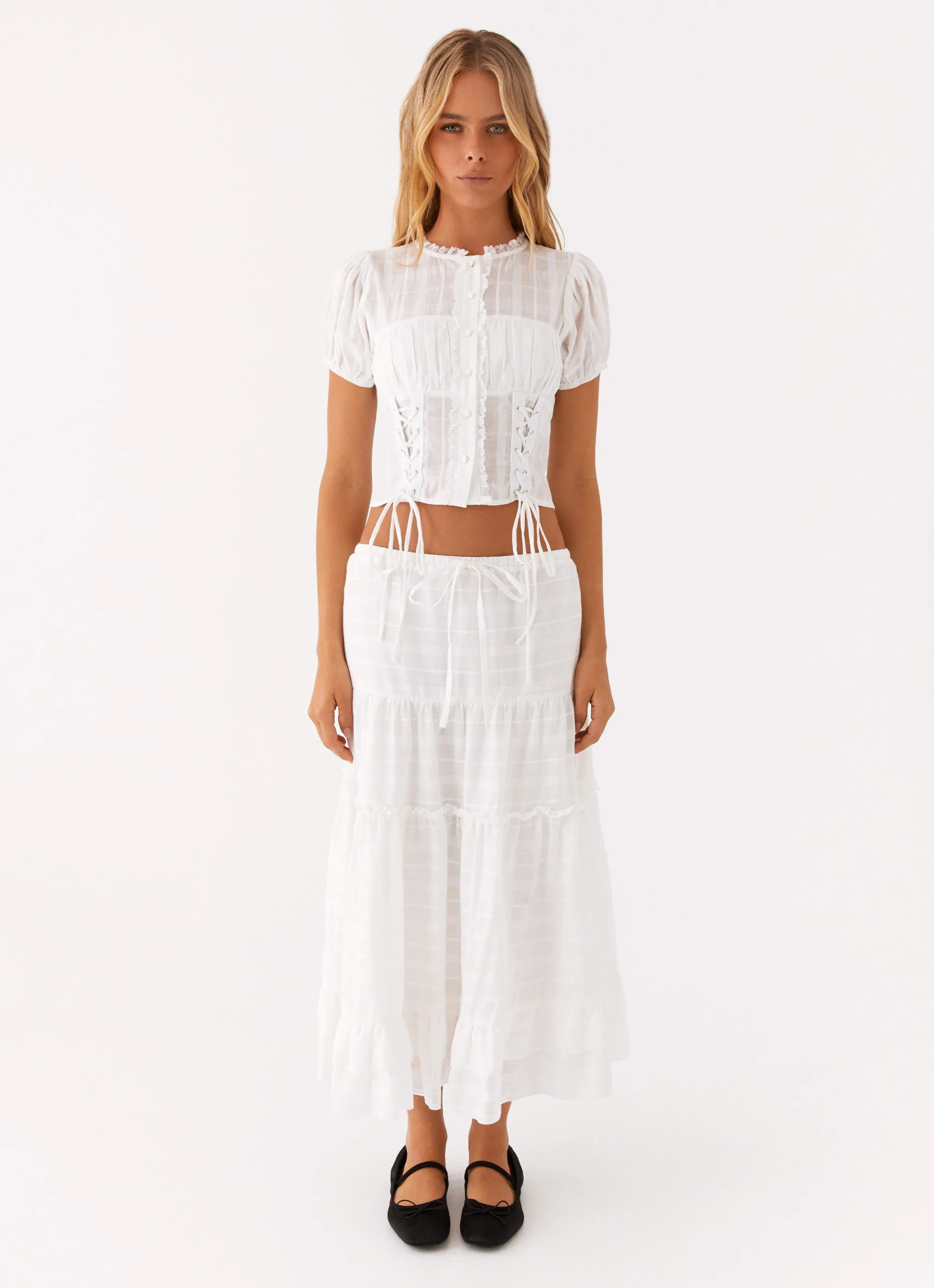 Beatrix Frill Midi Skirt - White - Image 2