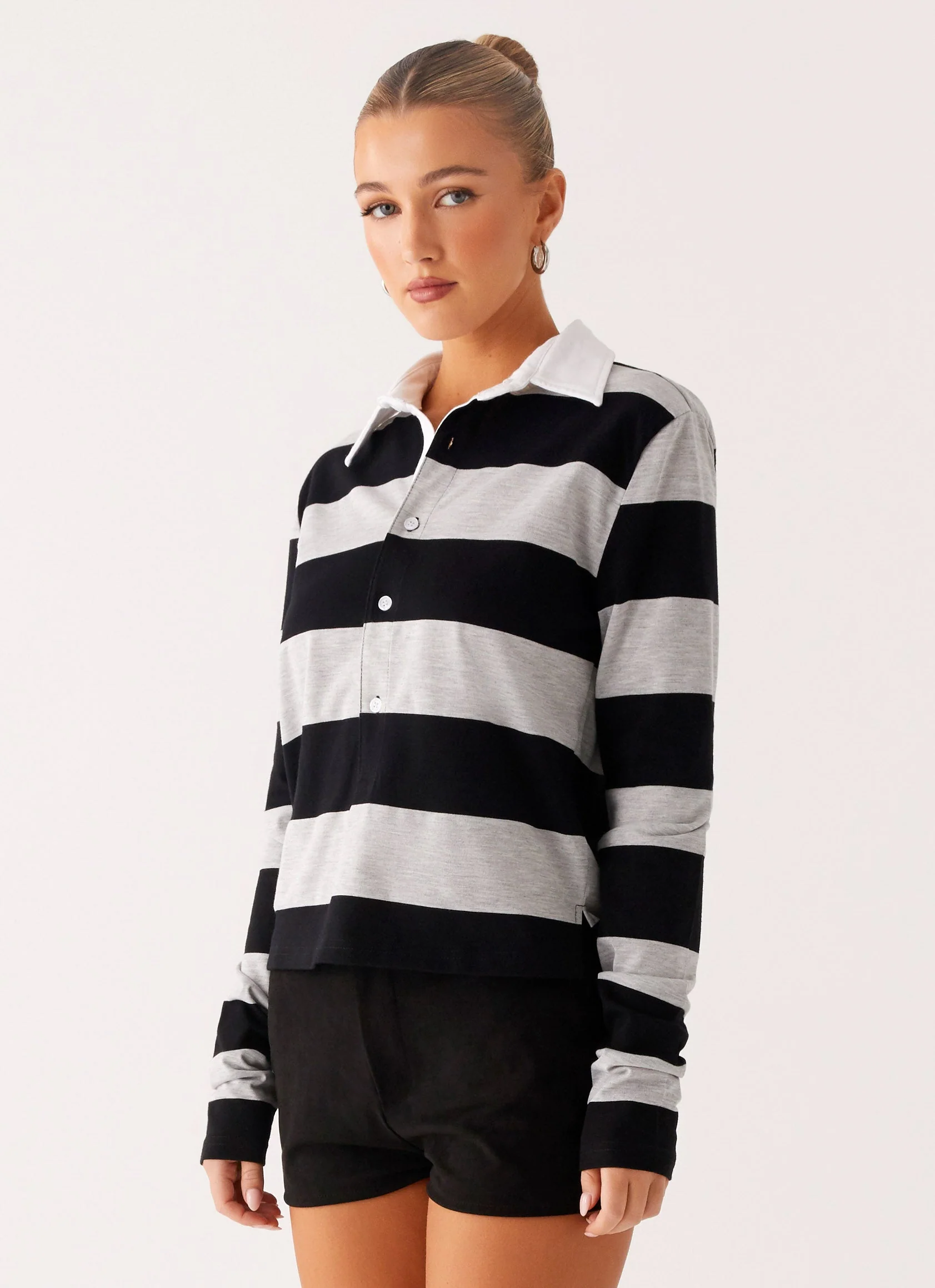 Beckett Polo Top - Grey Black Stripe - Image 3