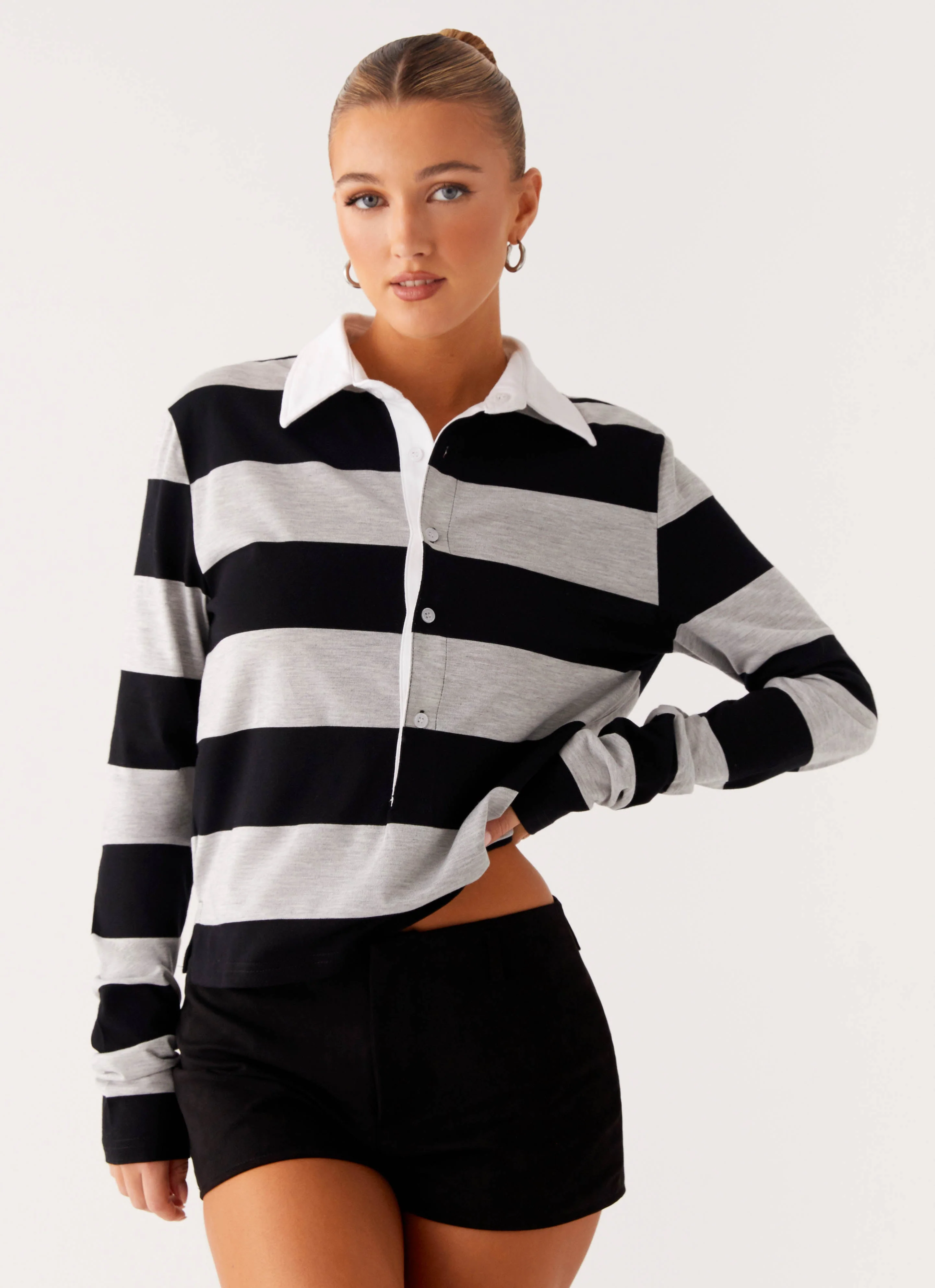 Beckett Polo Top - Grey Black Stripe - Image 5