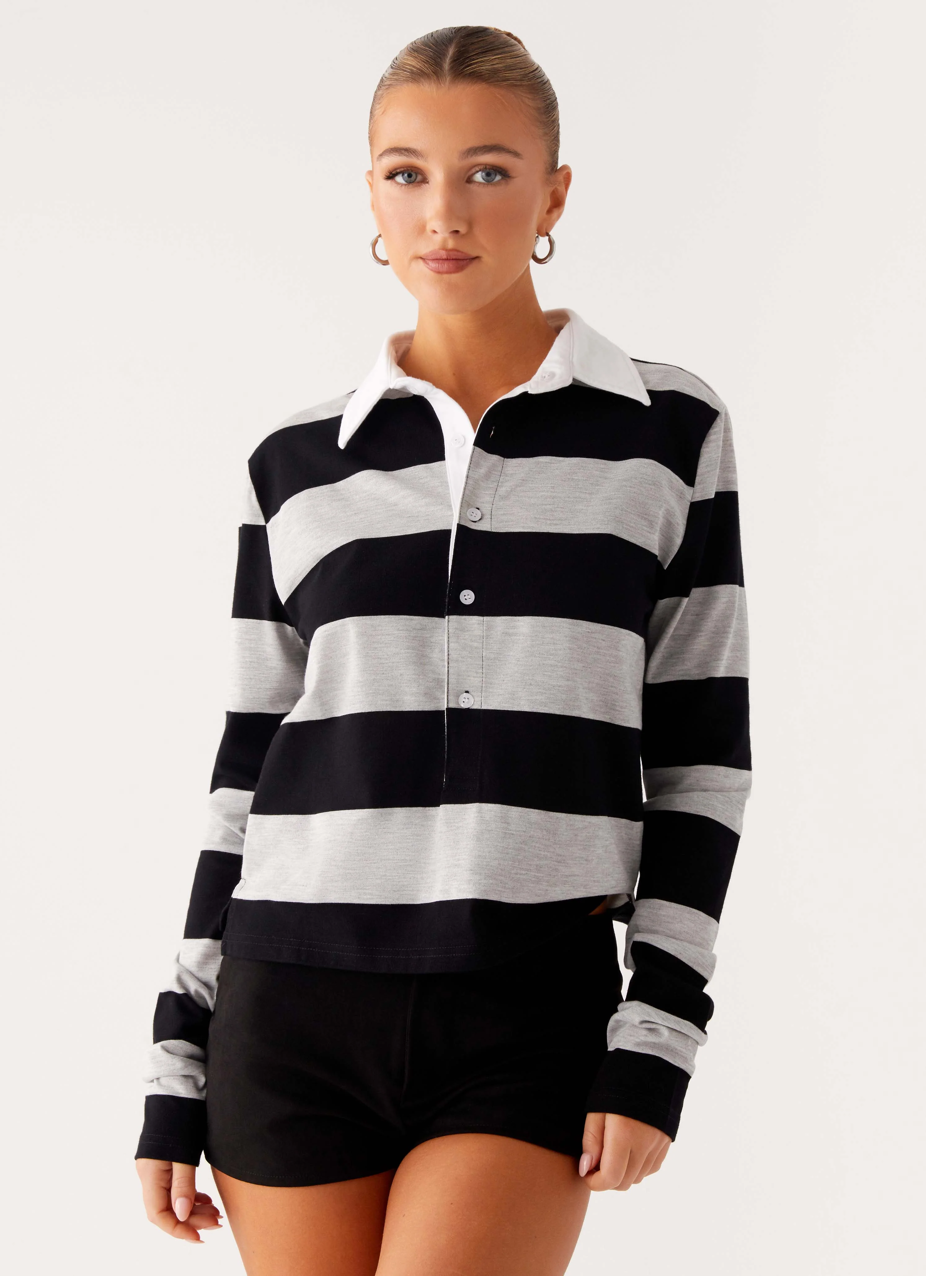 Beckett Polo Top - Grey Black Stripe - Image 6