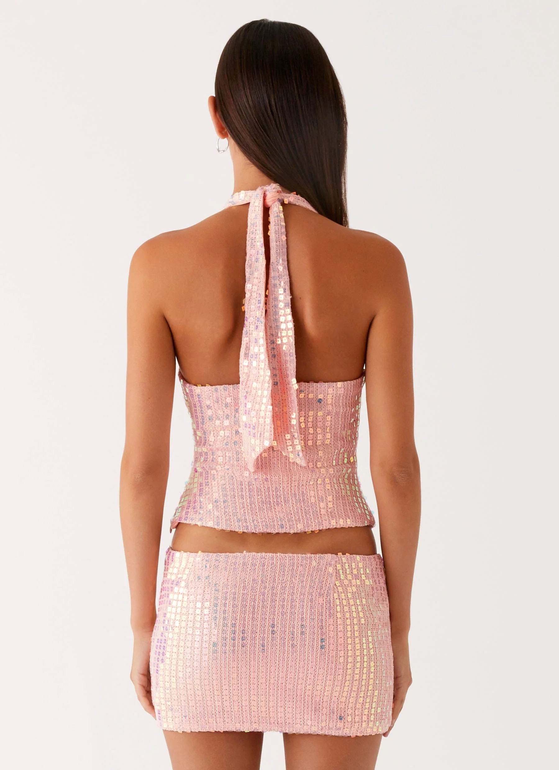 Been That Girl Halter Knit Sequin Top - Iridescent Pink - Image 3