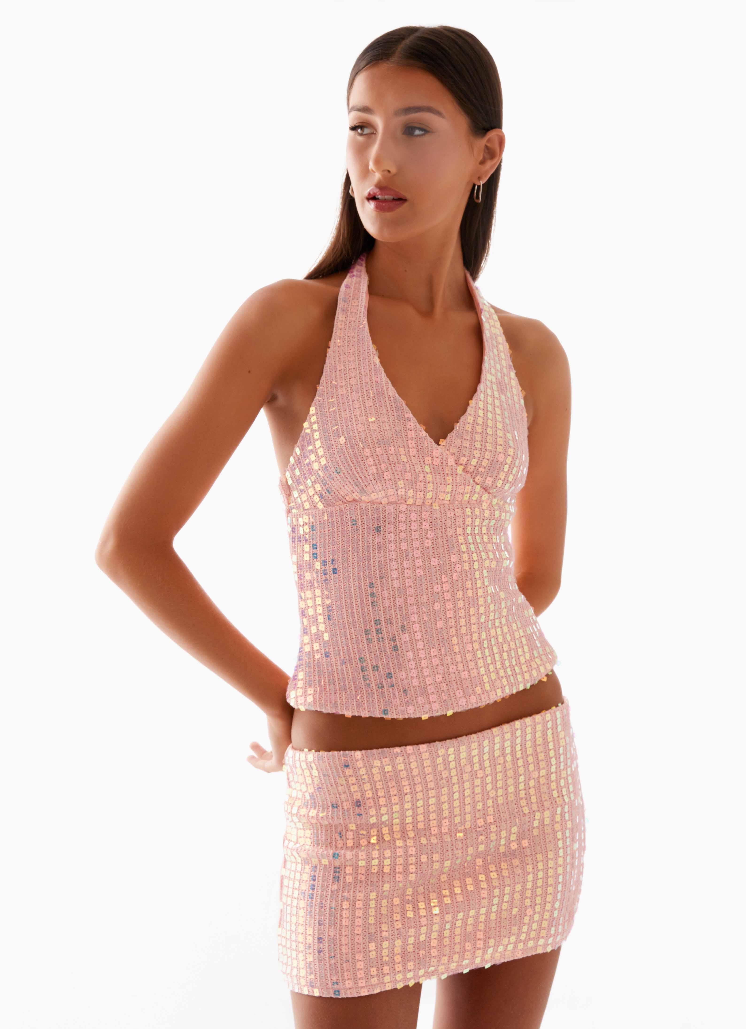 Been That Girl Halter Knit Sequin Top - Iridescent Pink - Image 6