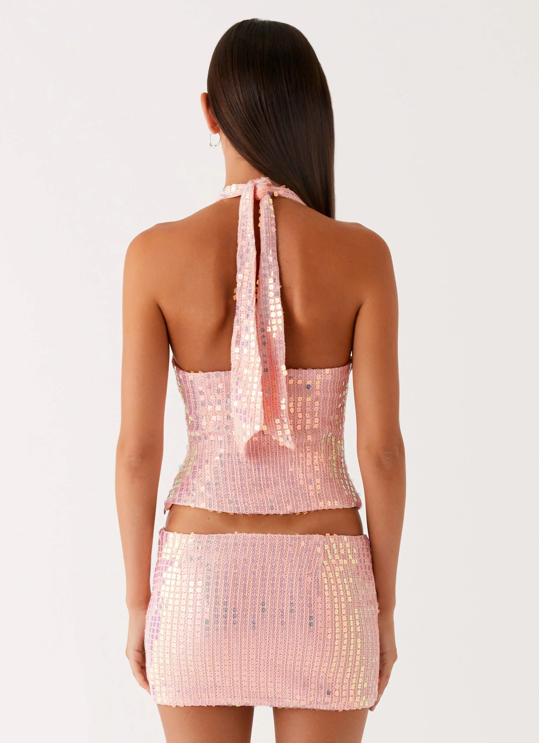 Been That Girl Knit Sequin Mini Skirt - Iridescent Pink - Image 3