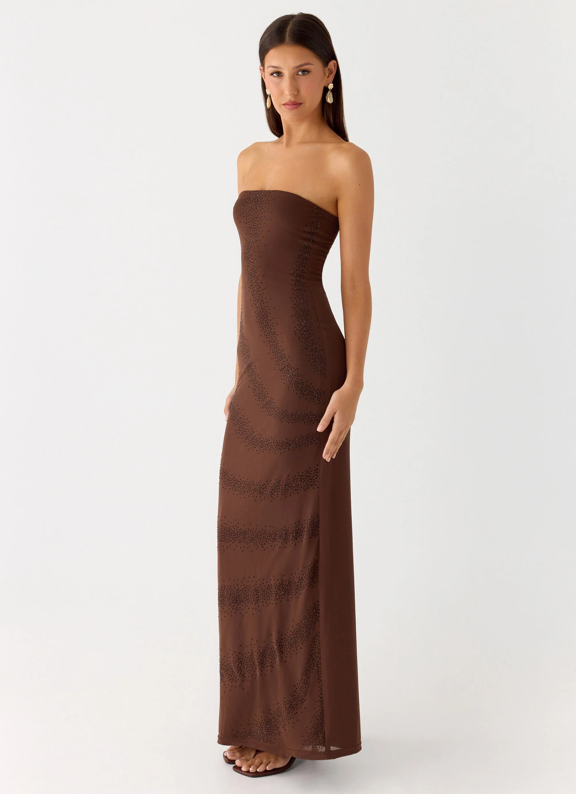 Belisse Beaded Mesh Maxi Dress - Chocolate - Image 2