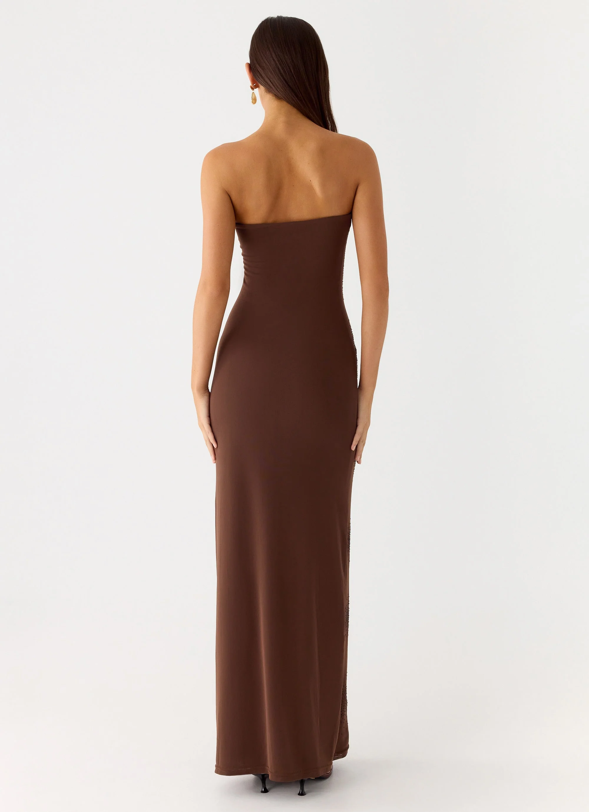 Belisse Beaded Mesh Maxi Dress - Chocolate - Image 3