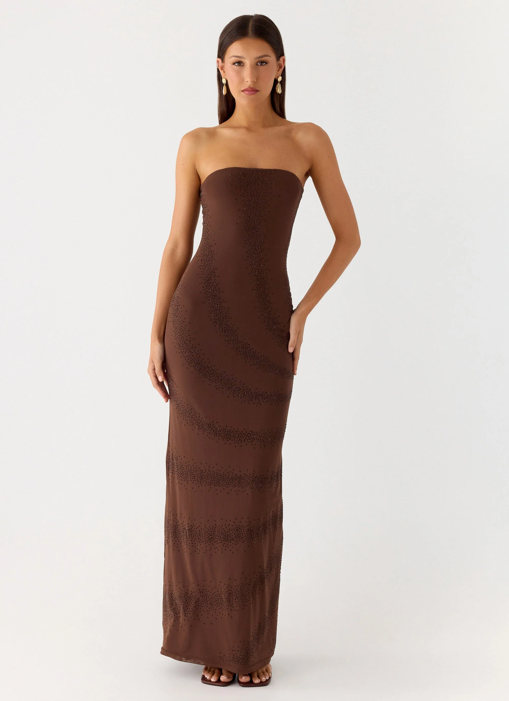 Belisse Beaded Mesh Maxi Dress - Chocolate - Image 5