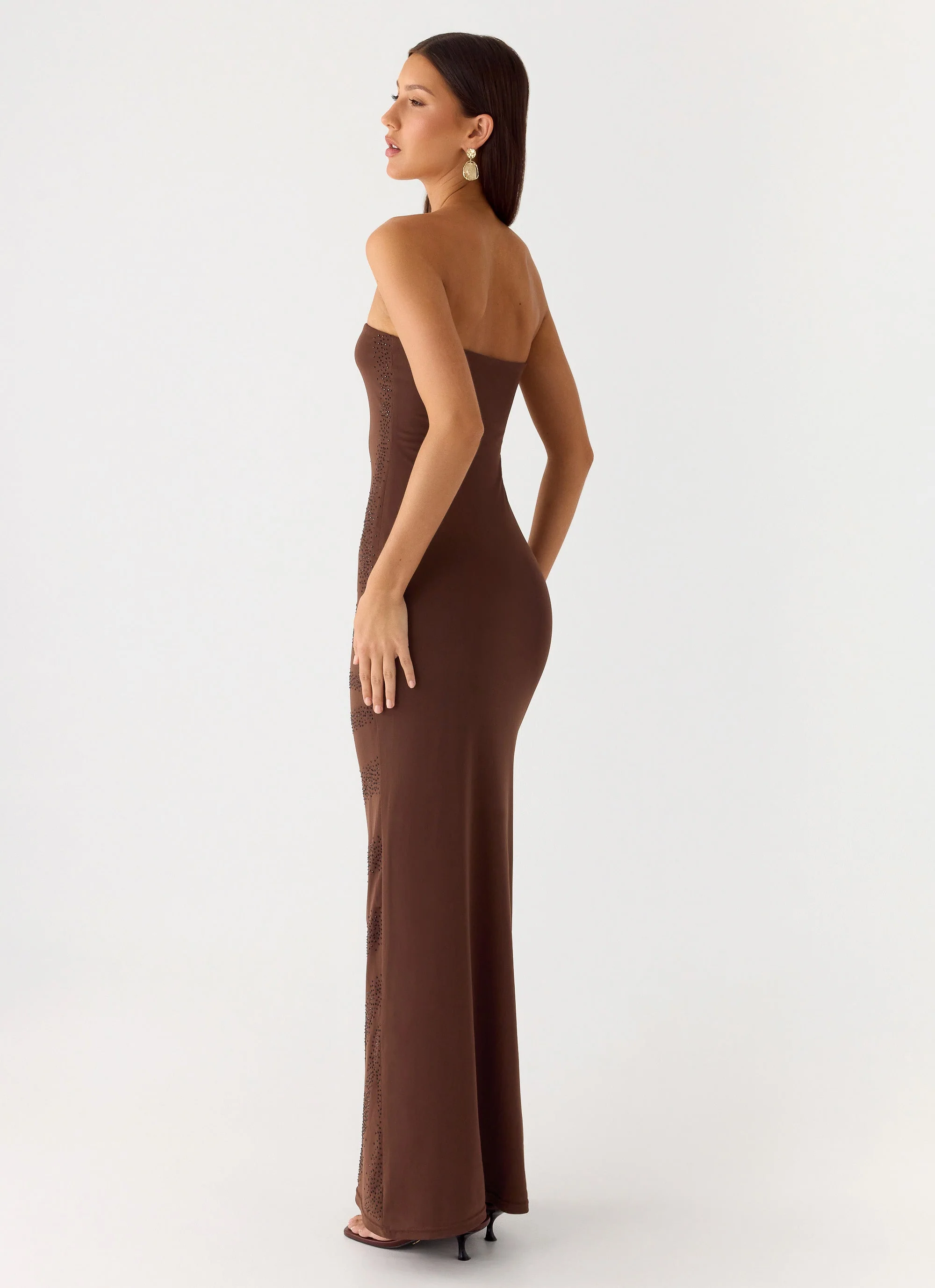 Belisse Beaded Mesh Maxi Dress - Chocolate - Image 7