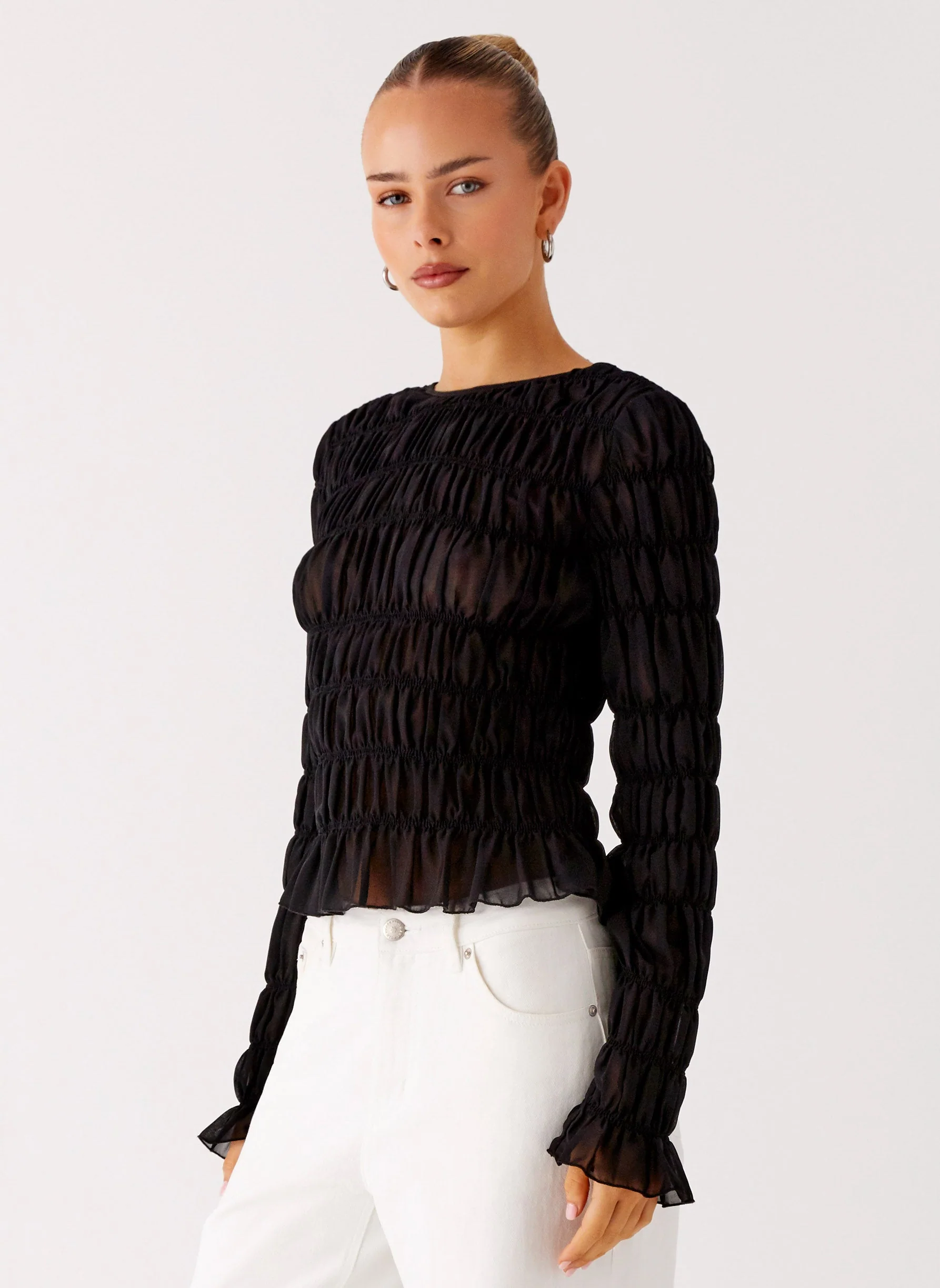 Bella Long Sleeve Top - Black - Image 3