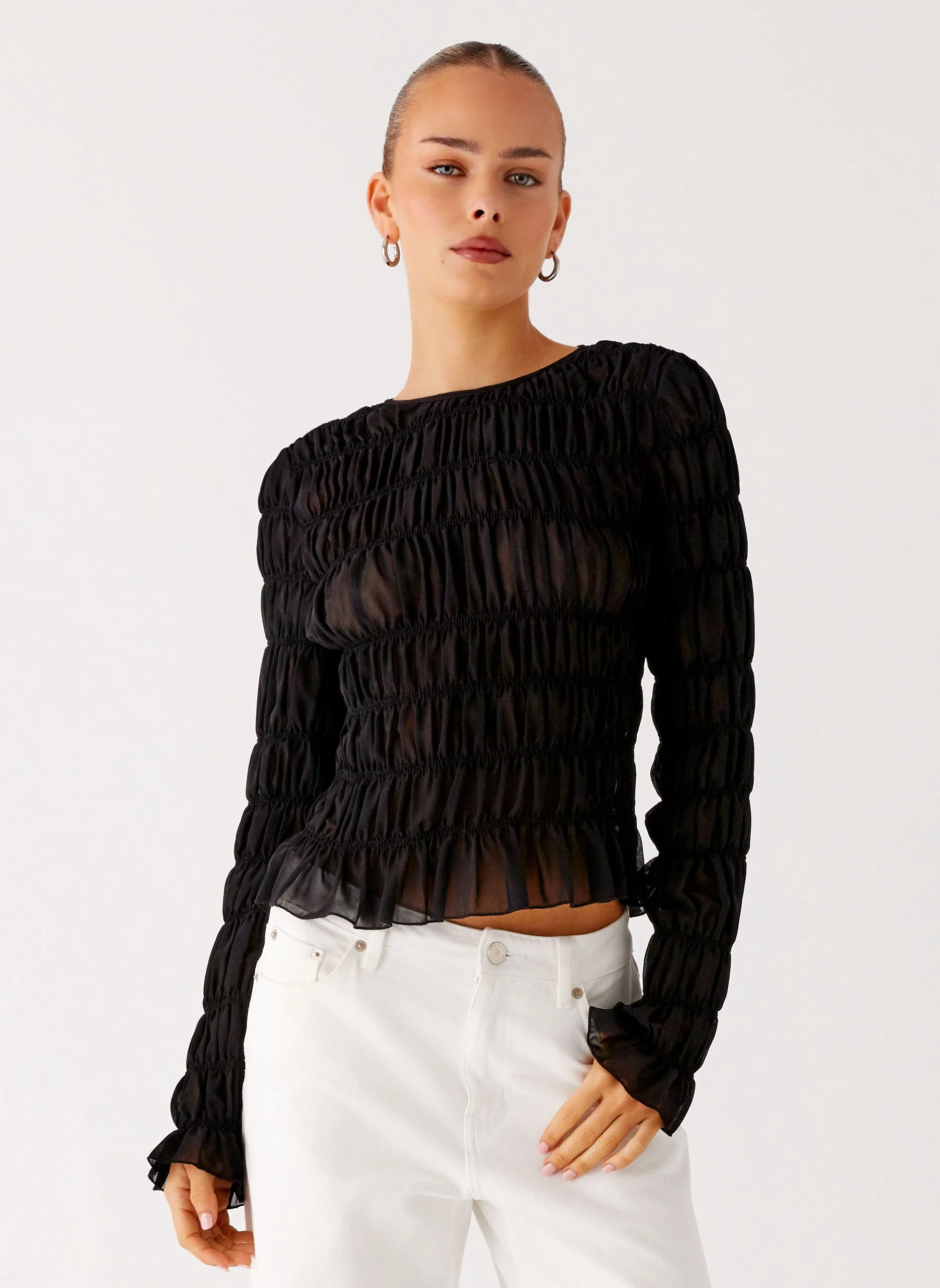 Bella Long Sleeve Top - Black - Image 5