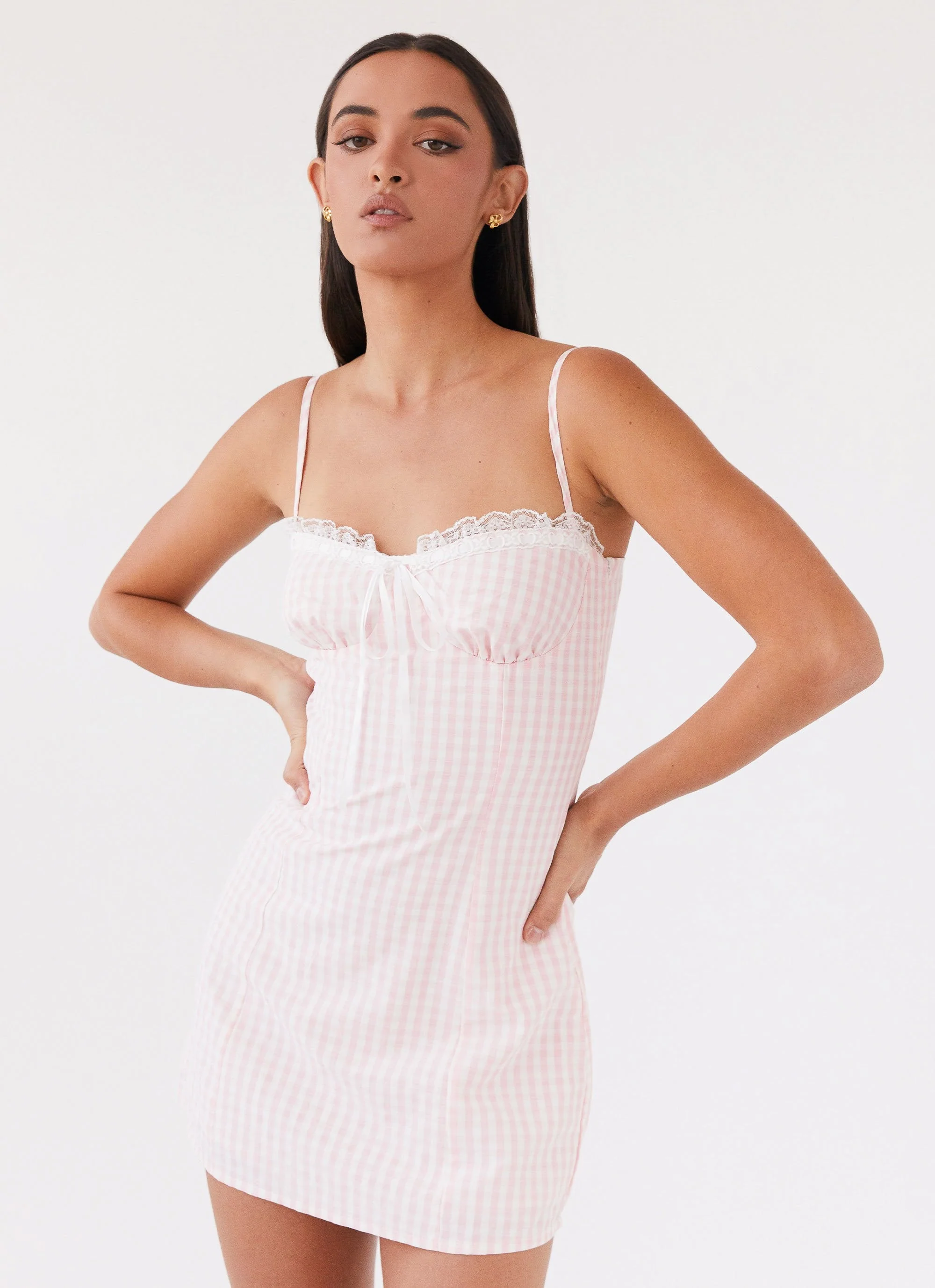 Bellissima Bustier Mini Dress - Pink Gingham - Image 4