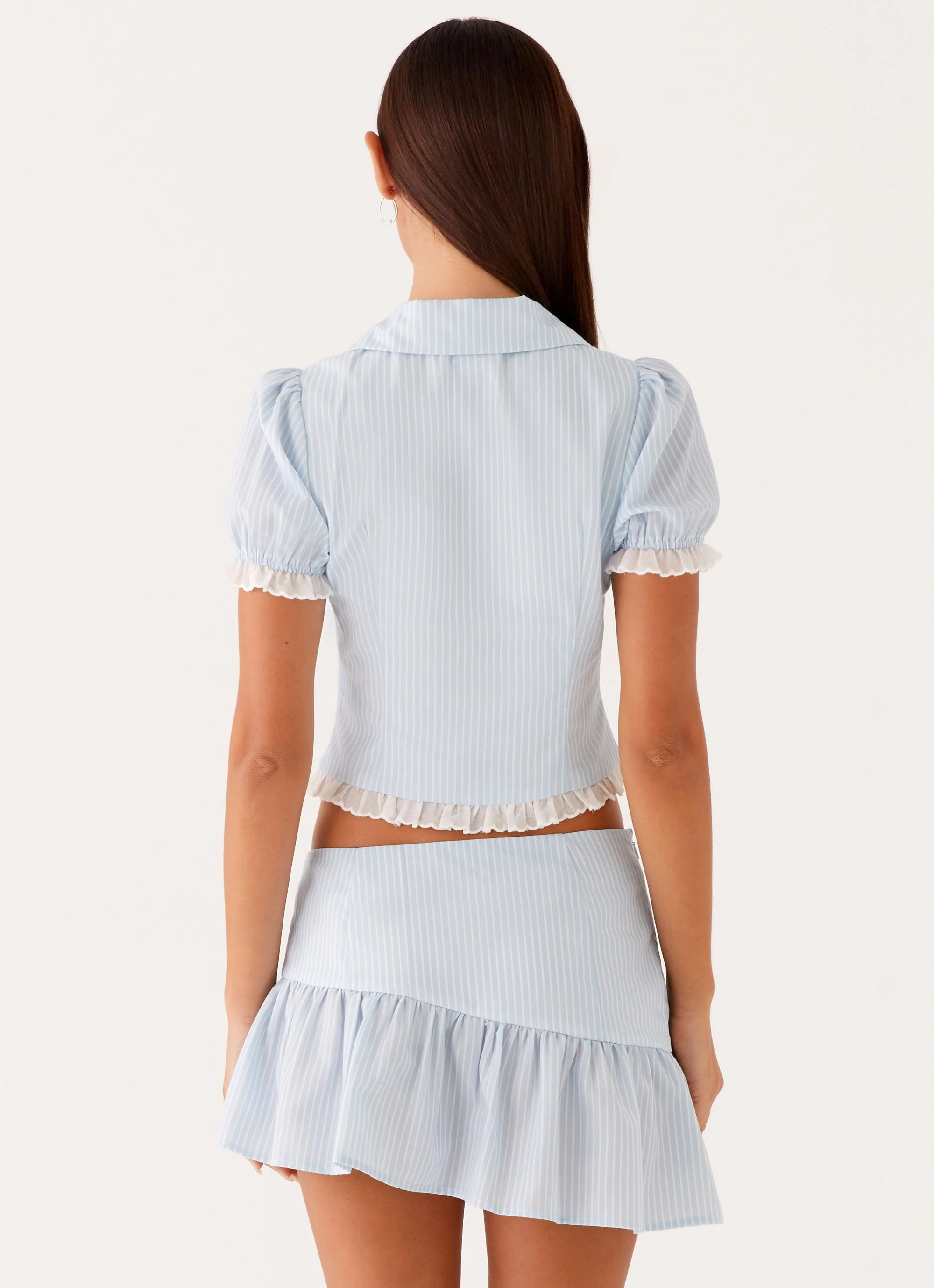 Bennett Button Up Top - Blue White Stripe - Image 4