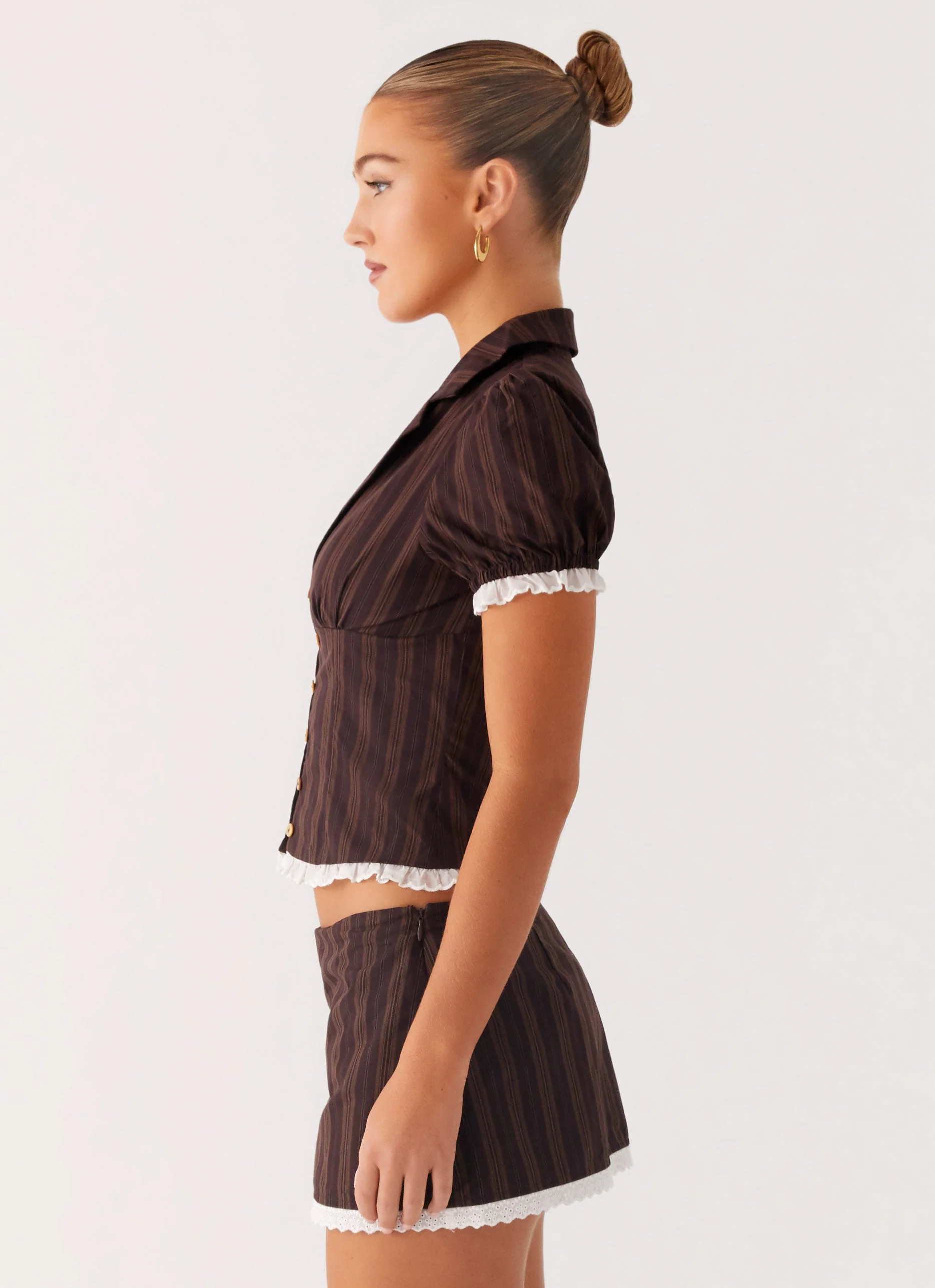 Bennett Button Up Top - Toffee Stripe - Image 2