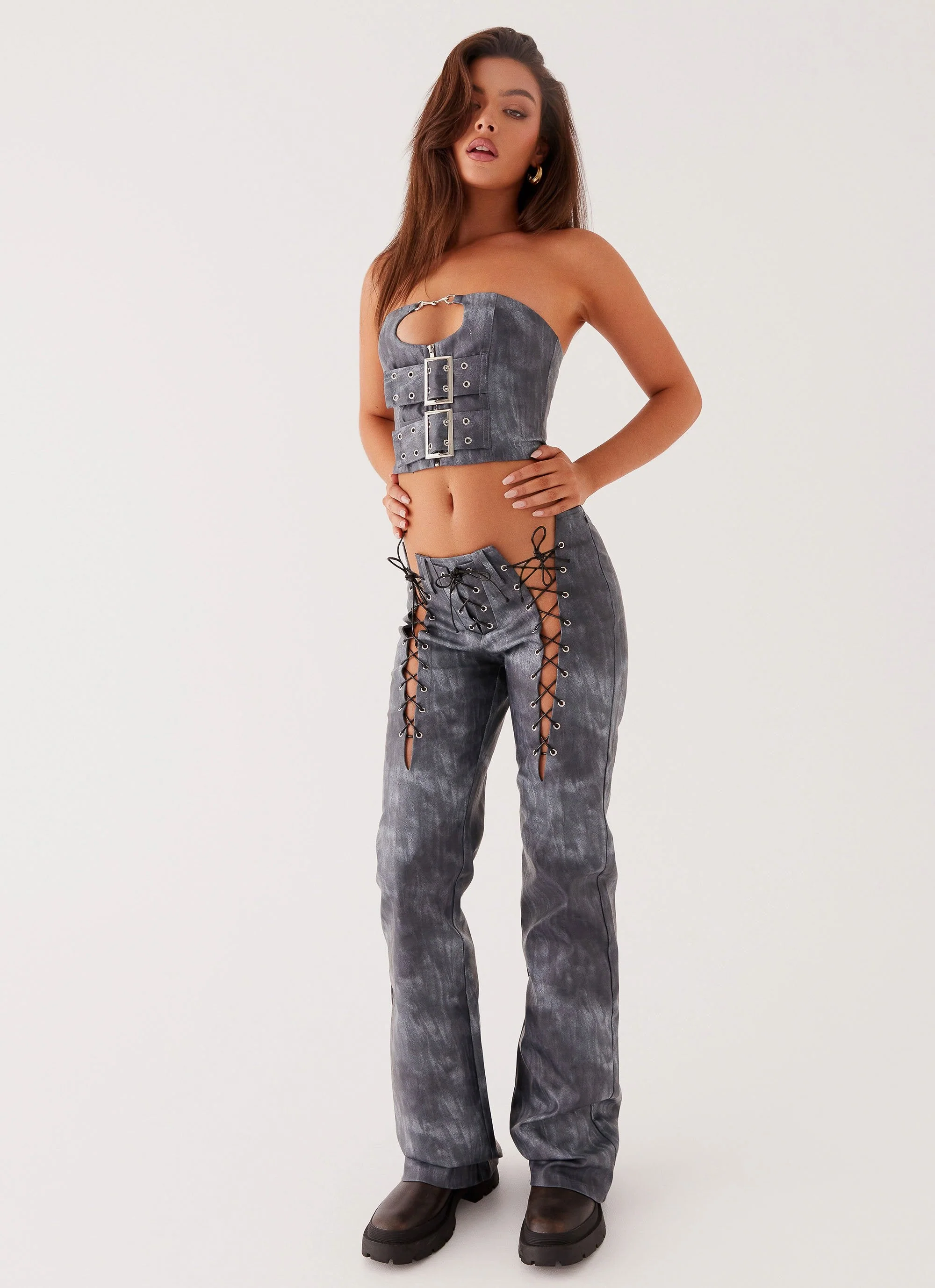 Better When I'm Dancing Lace Up Pants - Graphite - Image 6