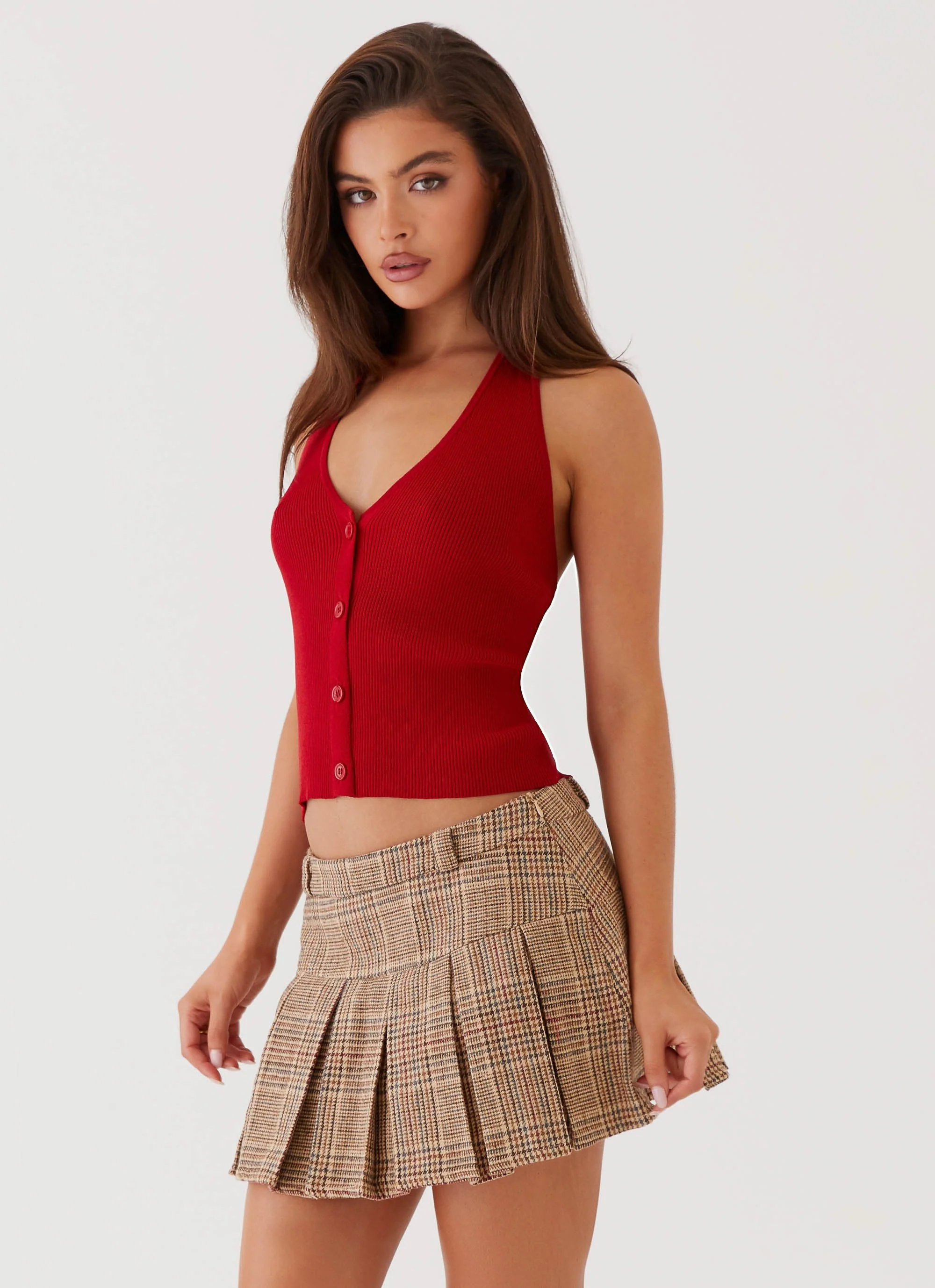 Bettie Knit Halter Top - Red - Image 3