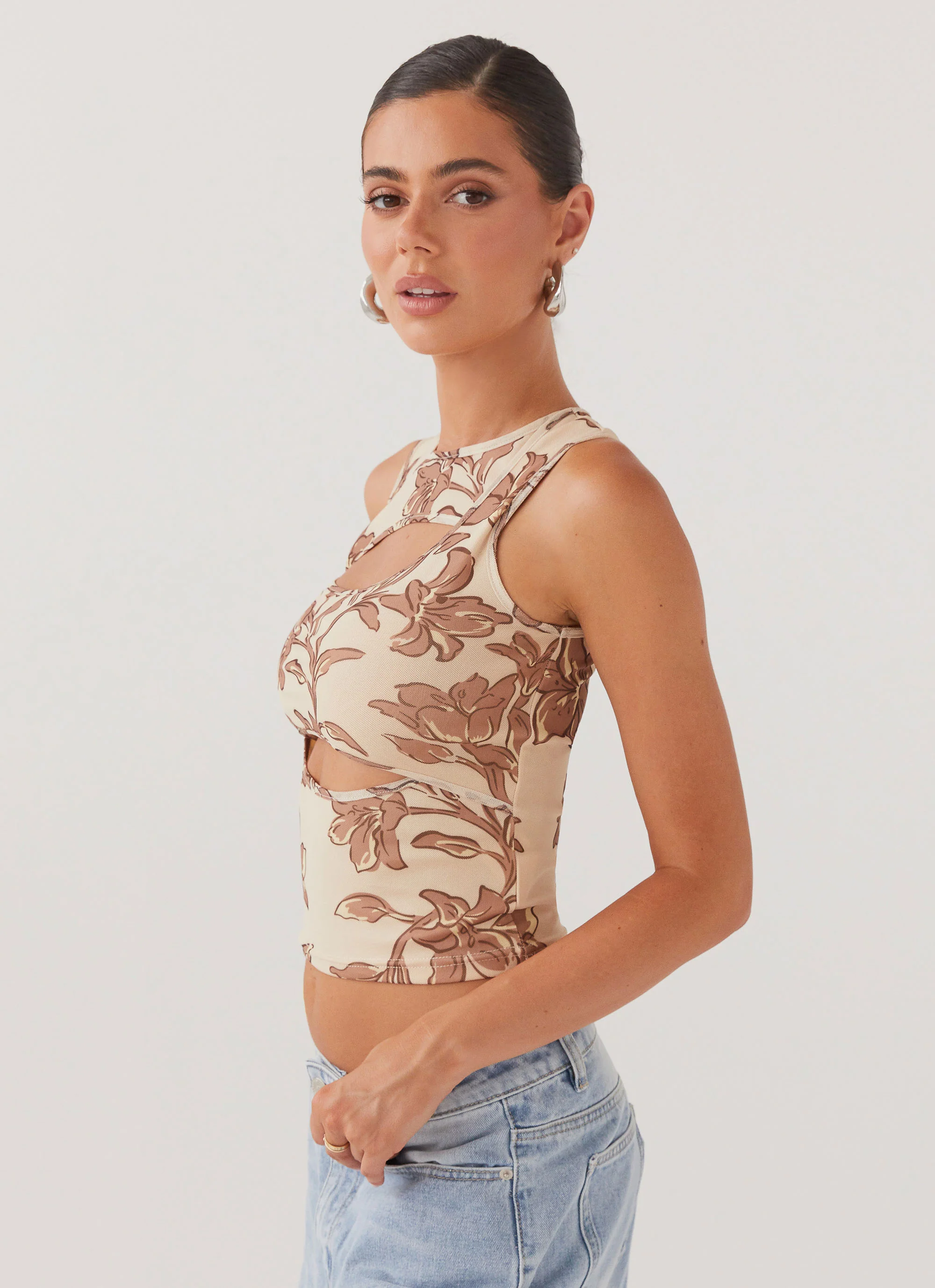 Beyond Cut Out Mesh Top - Hazel Bloom - Image 3