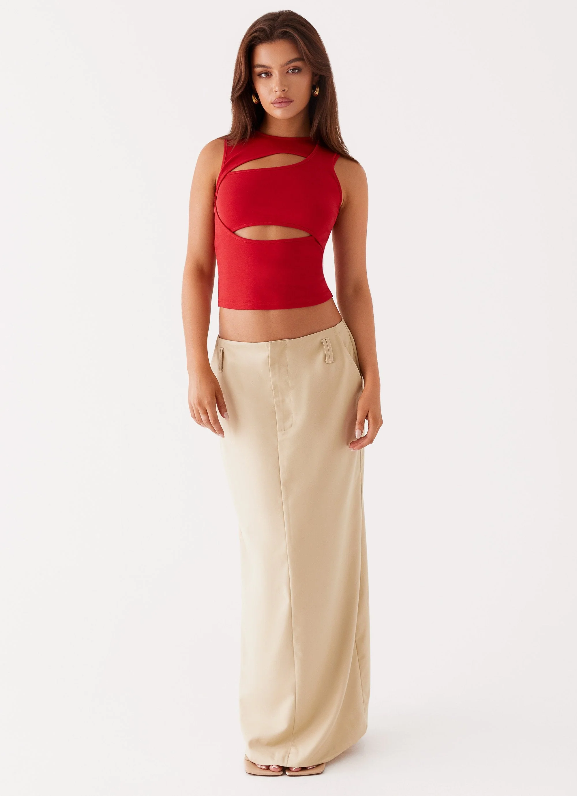 Beyond Cut Out Mesh Top - Red - Image 2