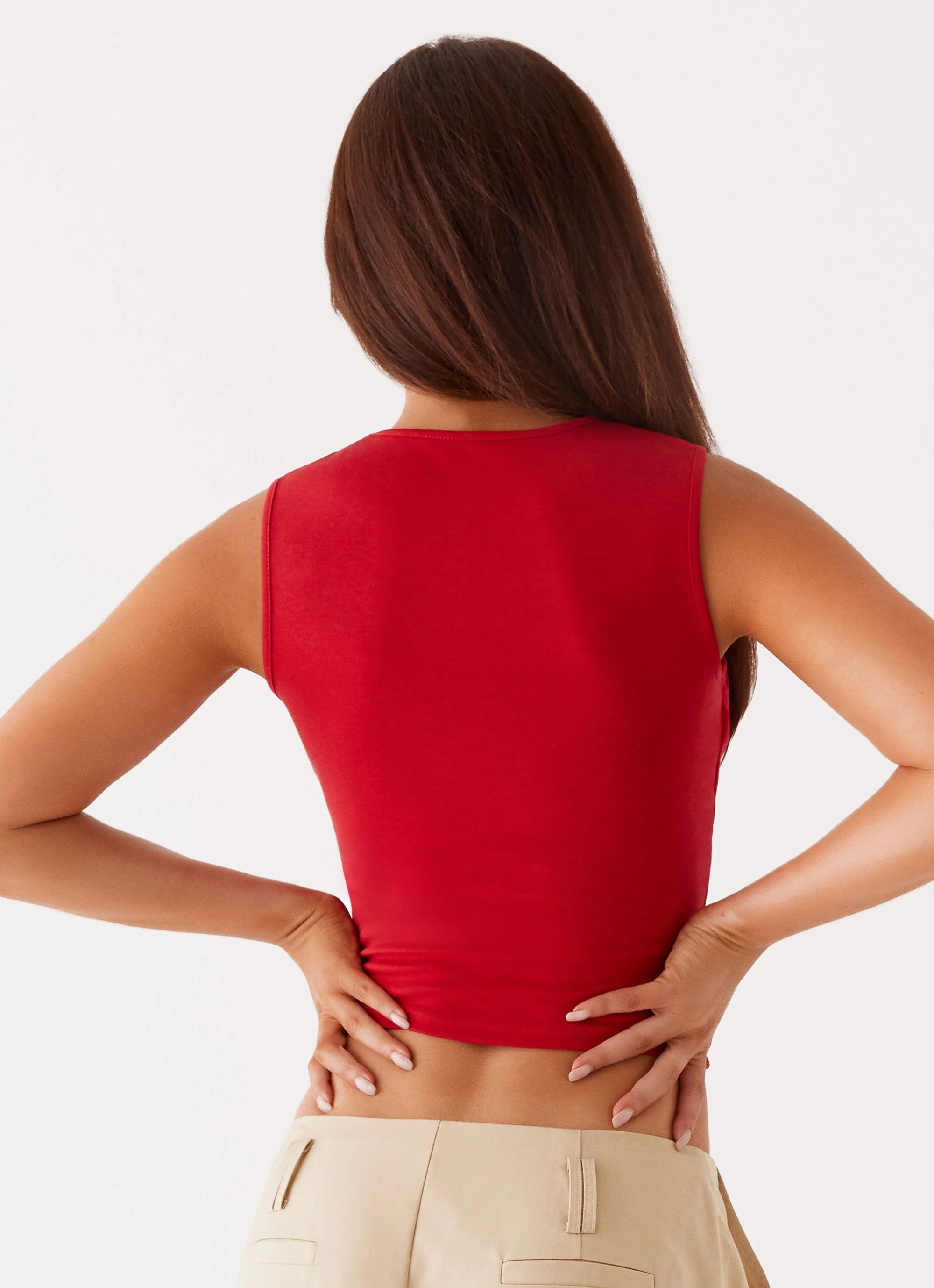 Beyond Cut Out Mesh Top - Red - Image 4
