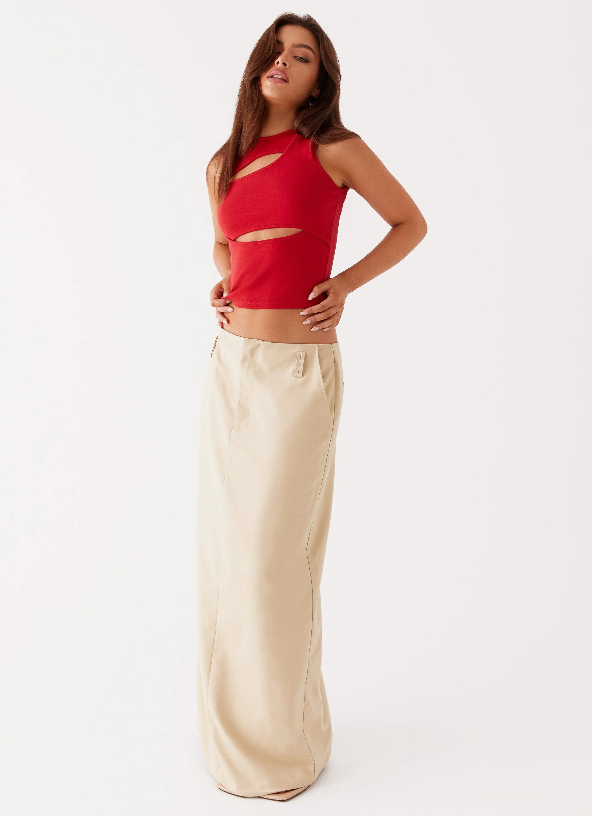 Beyond Cut Out Mesh Top - Red - Image 6
