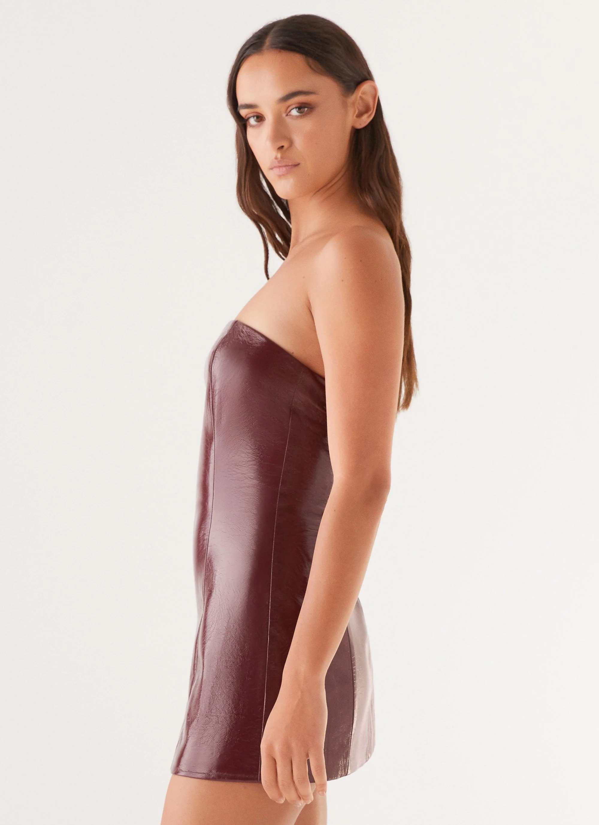 Big Shot Strapless Mini Dress - Merlot - Image 3