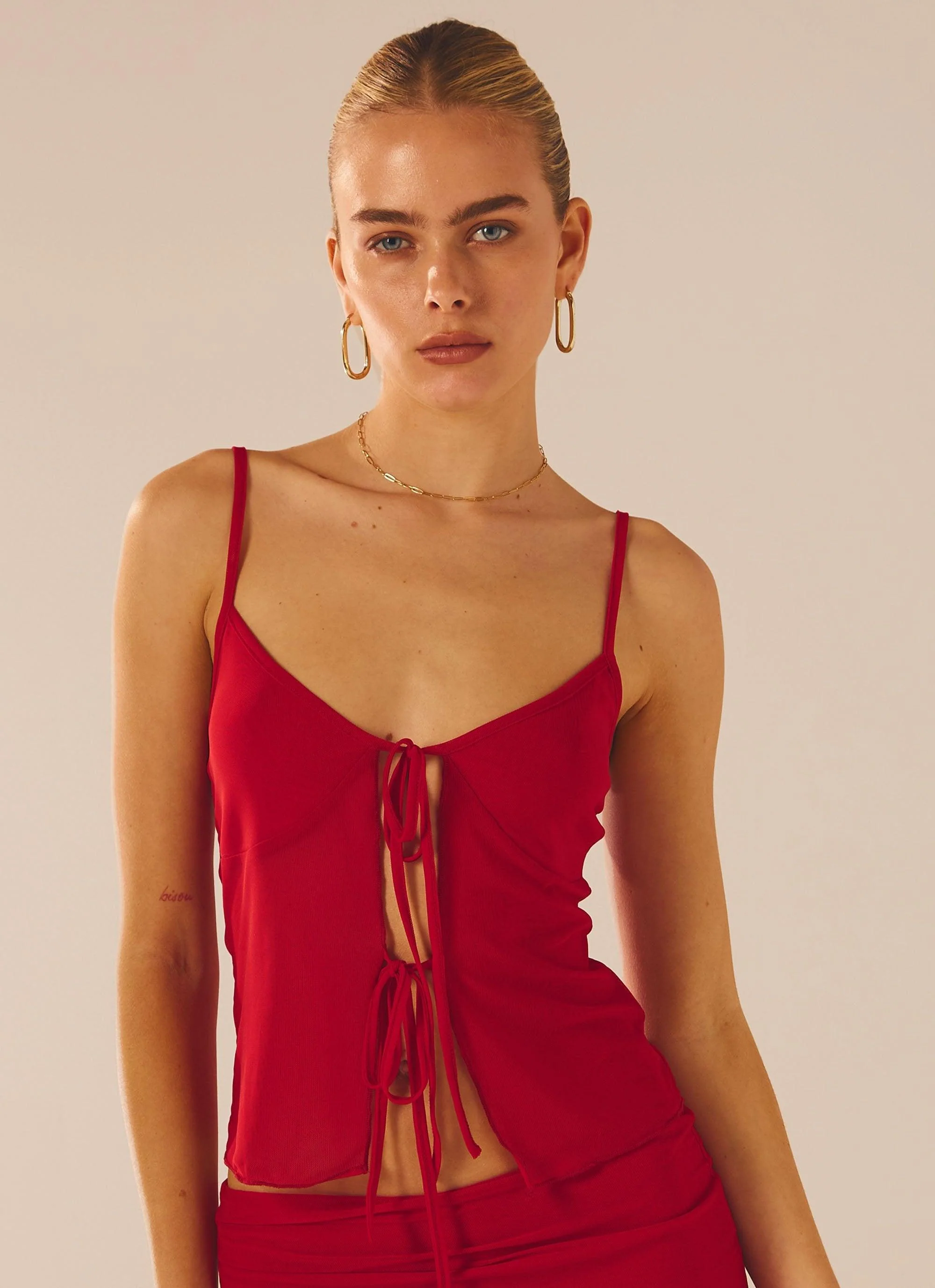Bittersweet Mesh Cami Top - Red Rose - Image 4