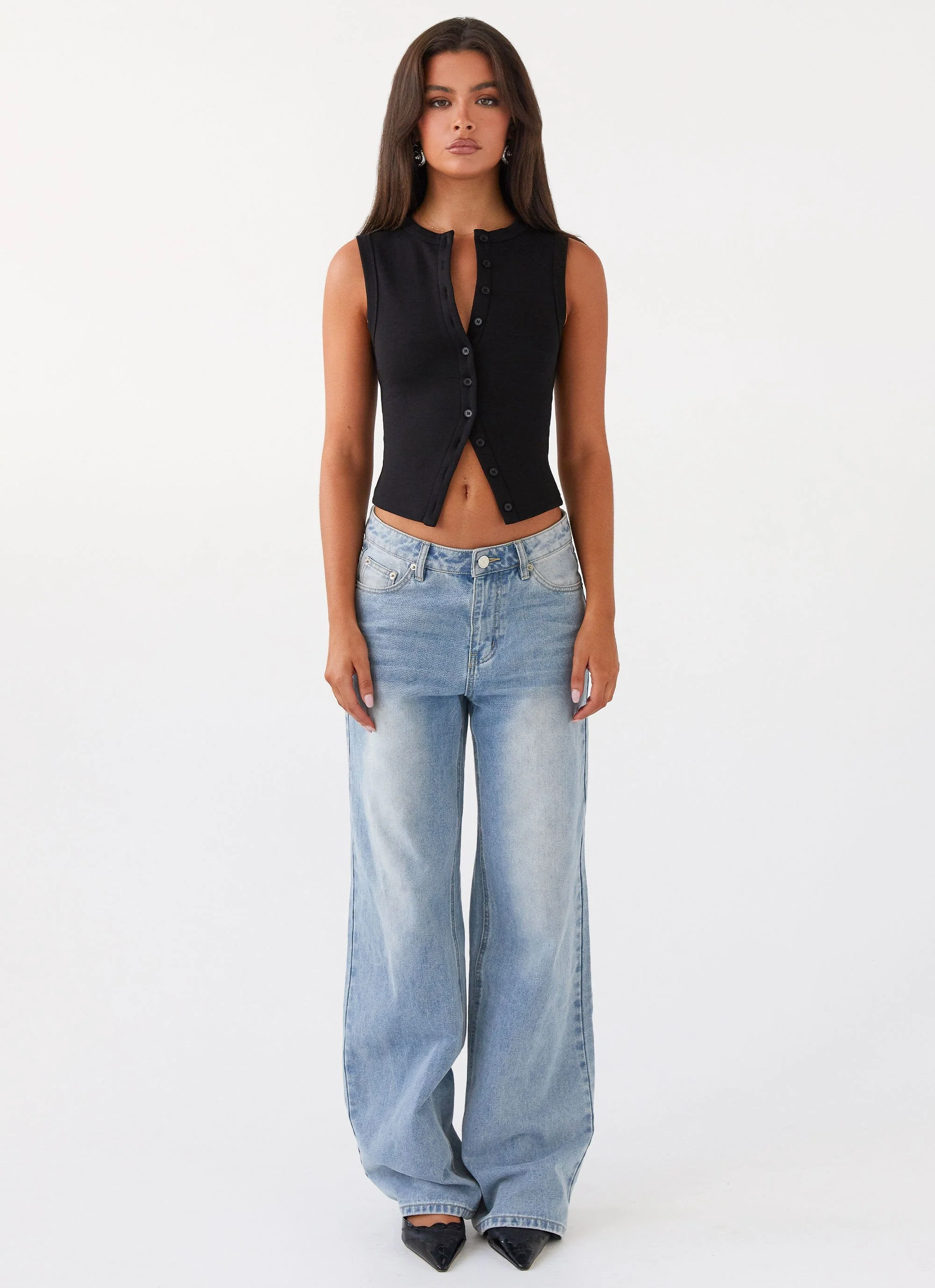 Blair Buttoned Tank Top - Black - Image 2