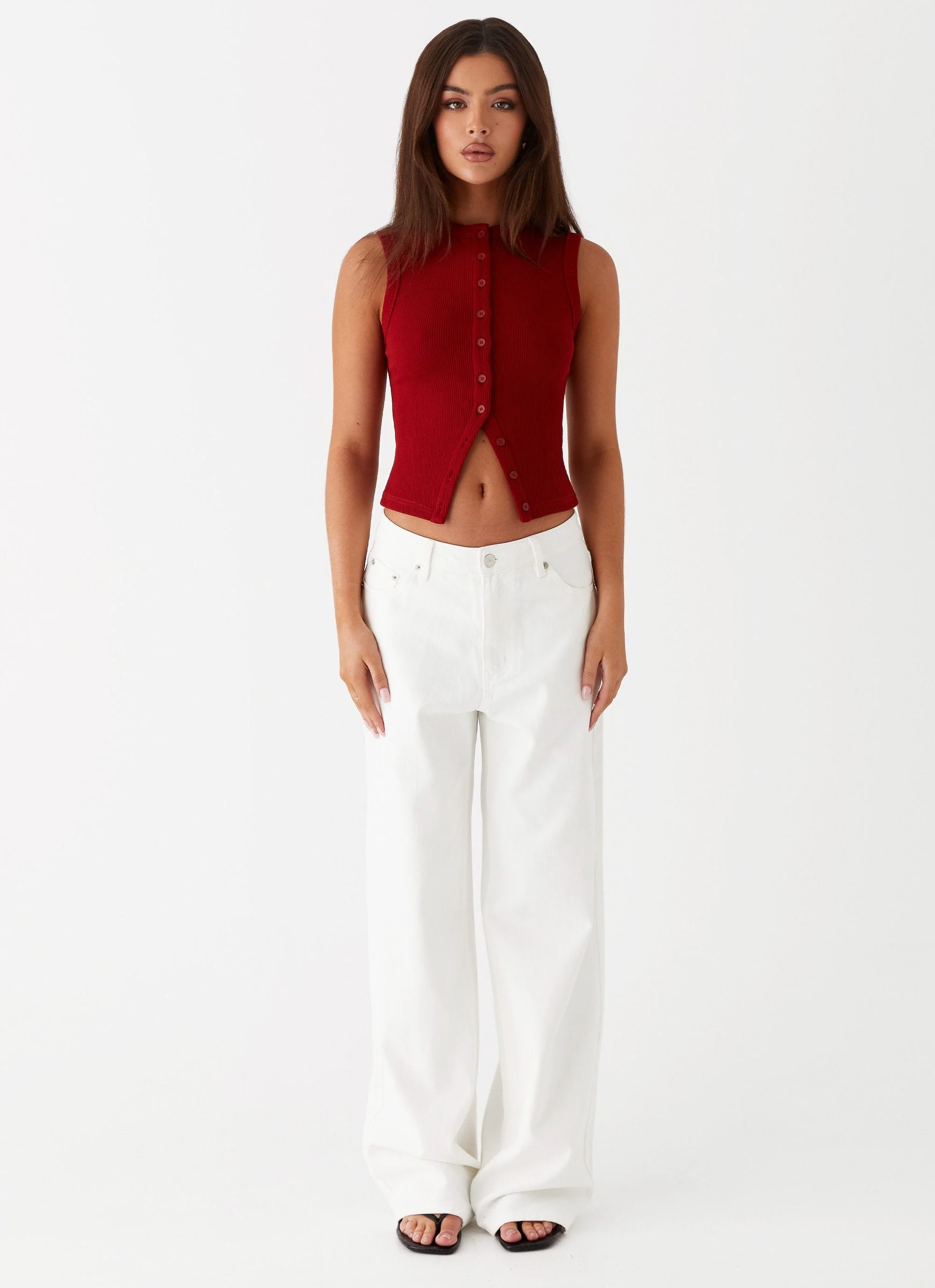 Blair Buttoned Tank Top - Ribbed Knit - Image 2
