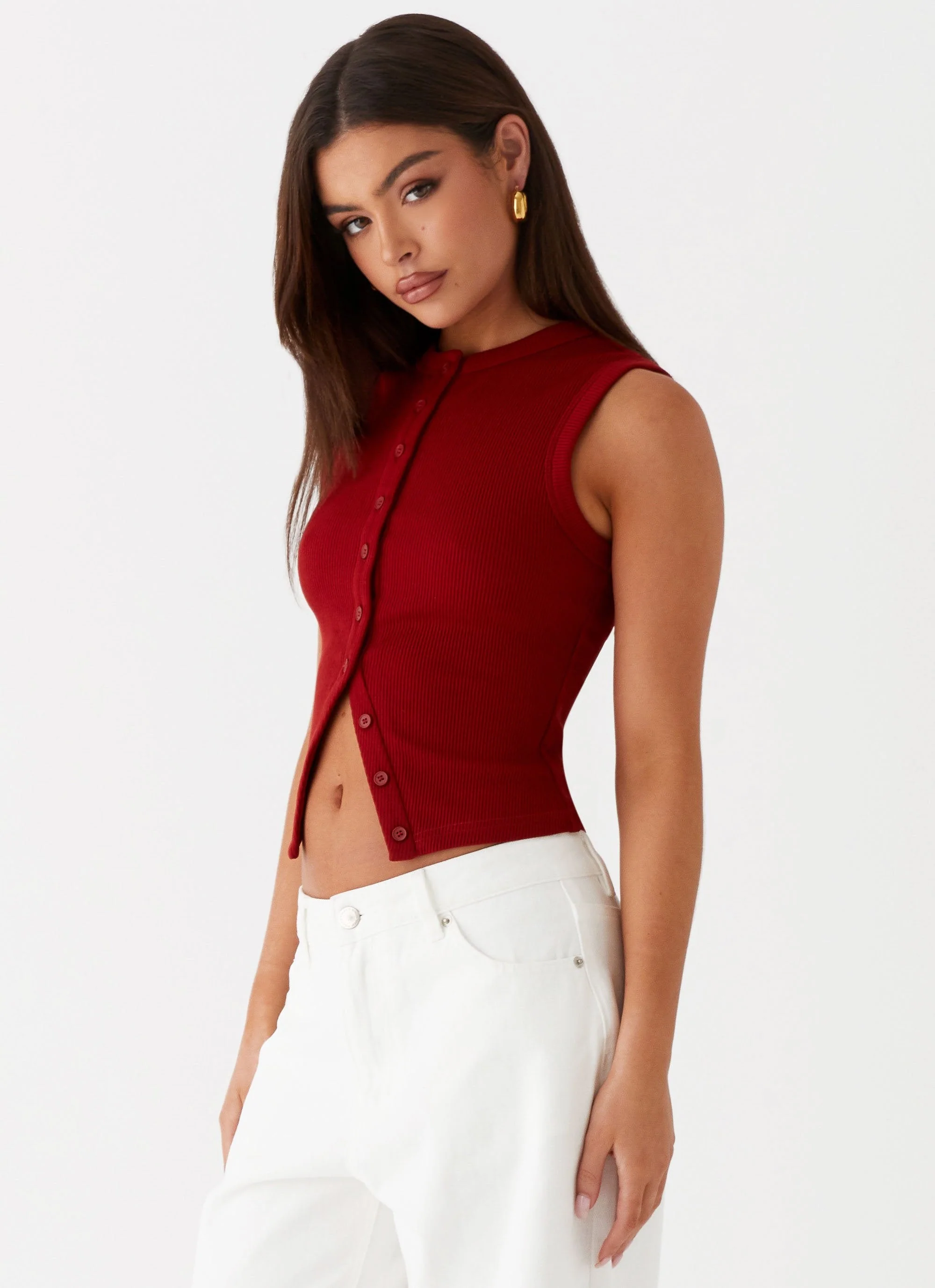 Blair Buttoned Tank Top - Ribbed Knit - Image 3