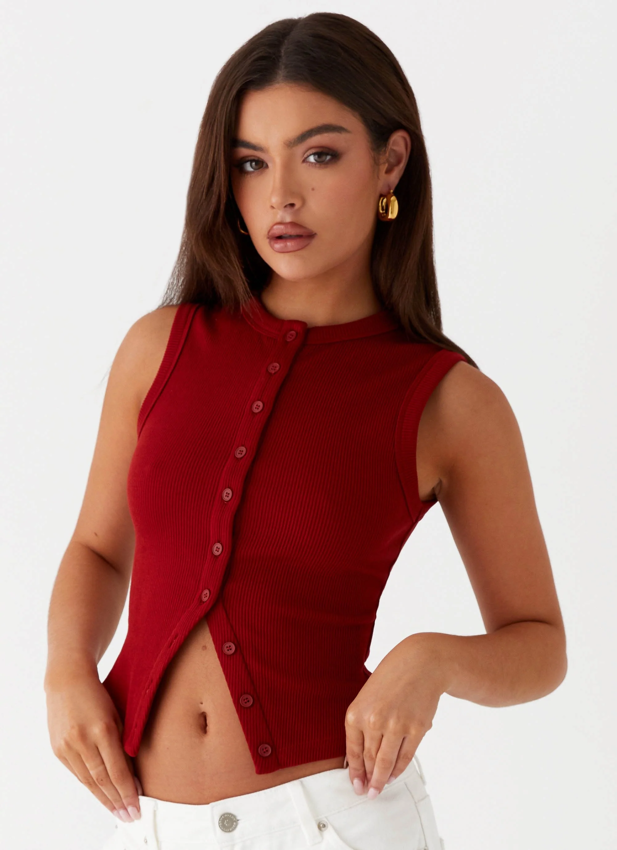 Blair Buttoned Tank Top - Ribbed Knit - Image 5