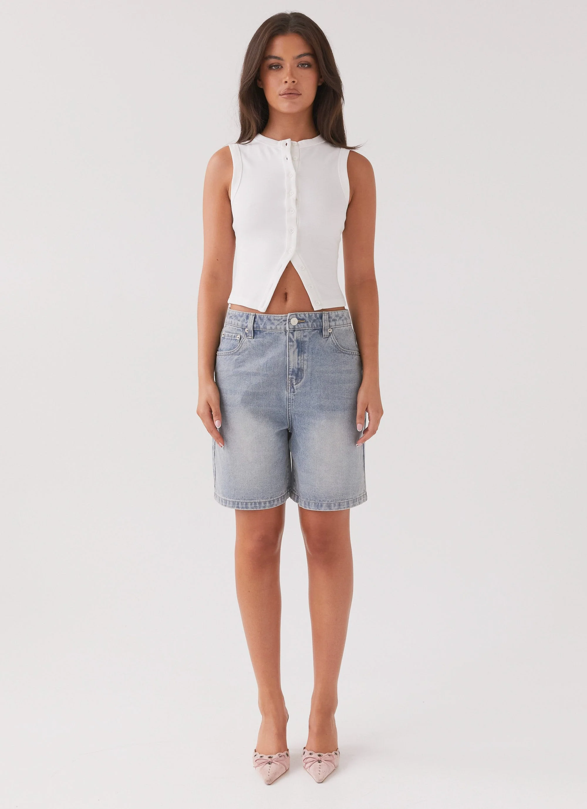Blair Buttoned Tank Top - White - Image 4