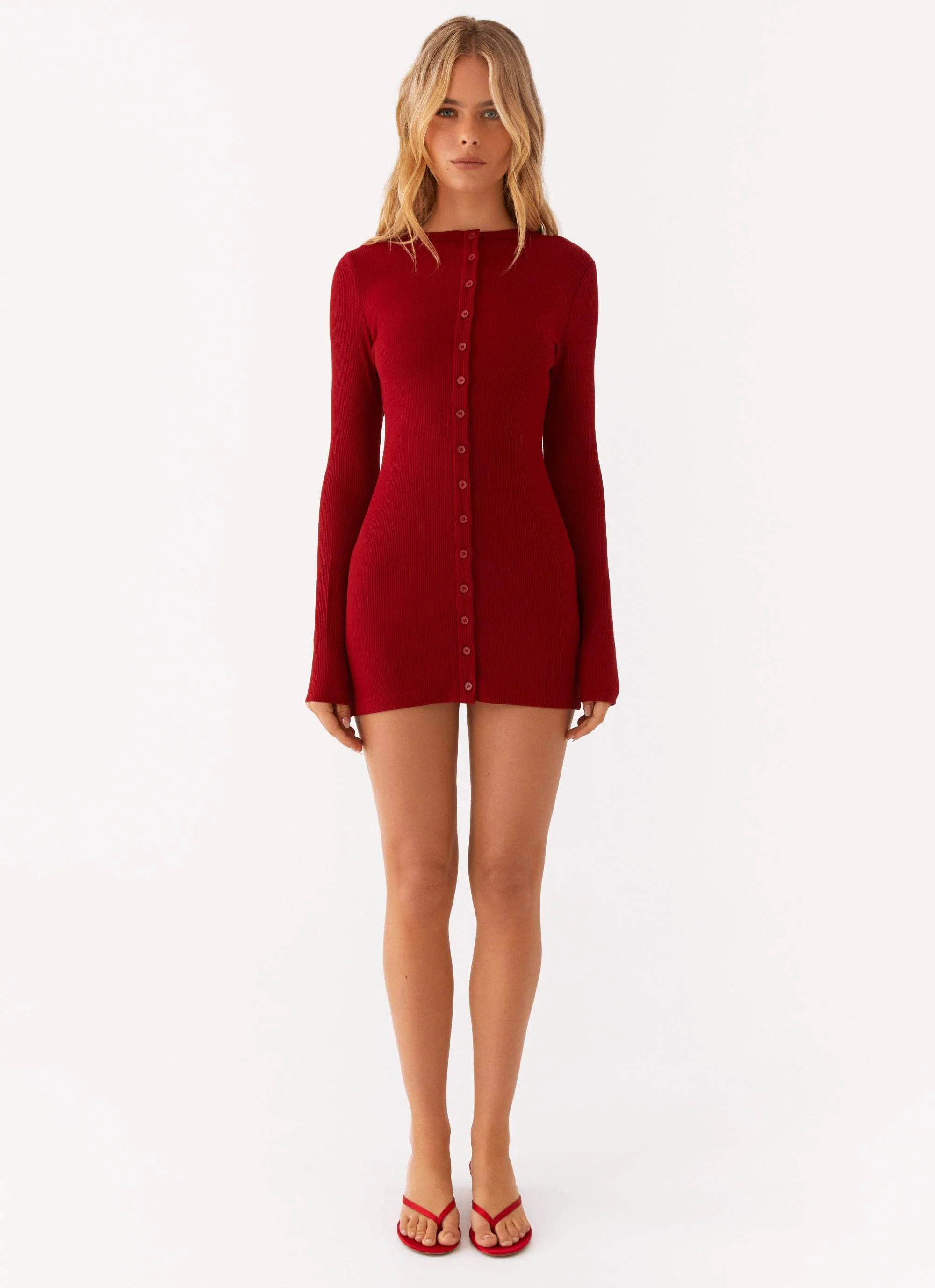 Blair Long Sleeve Mini Dress - Red - Image 2